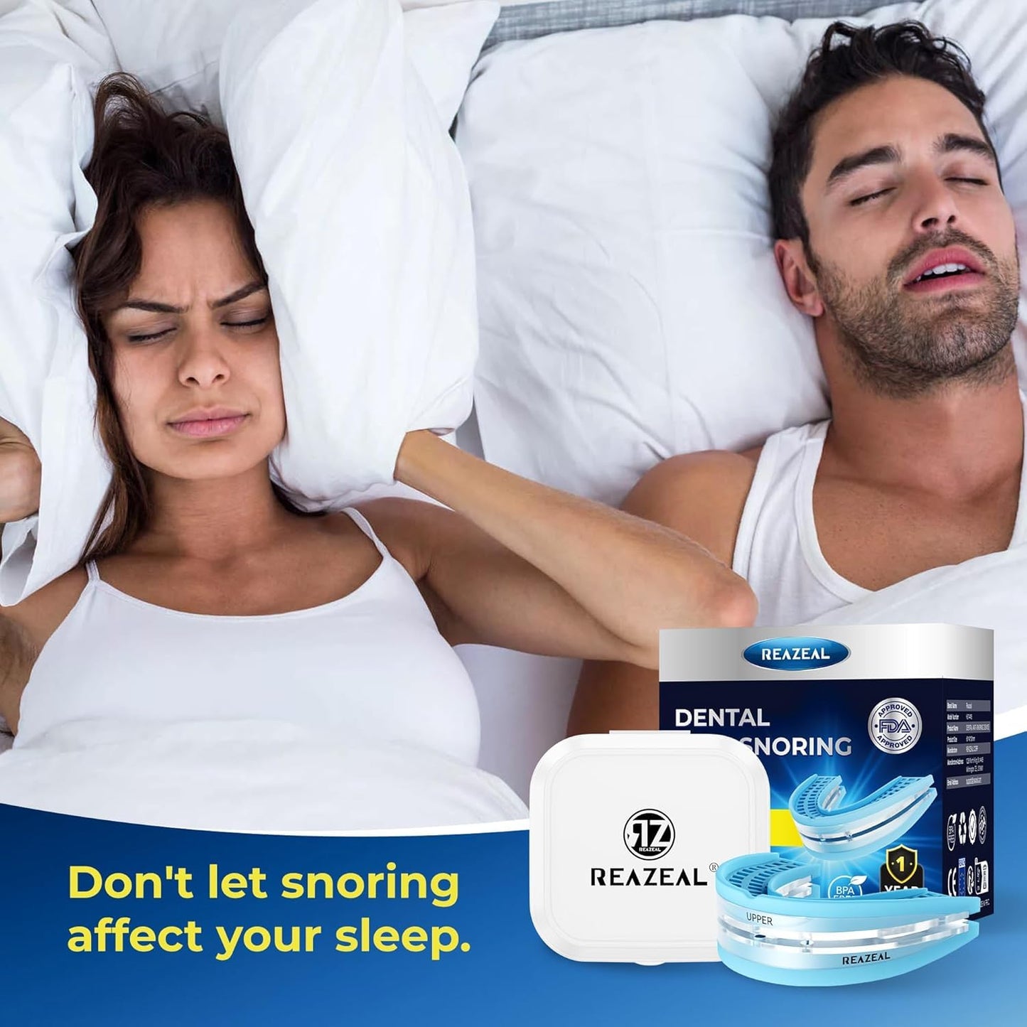 Anti Snoring Devices for Quiet Sleep: Adjustable Mouth Guard for Sleep - Silicone Snore Stopper for Men Women Home & Travel Use (1 Pack)