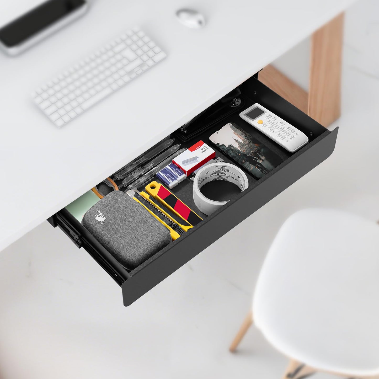 KHAMAL Under Desk Mounted Sliding Drawer Black
