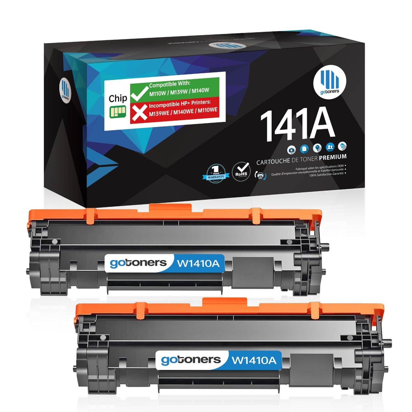 Gotoners 141A Toner Cartridge Compatible for HP 141A 141X W1410A W1410X 2 Black with Chip use with HP LaserJet M110w MFP M139w M140w Printer Ink (Do not Work with HP + or E Series Printers)