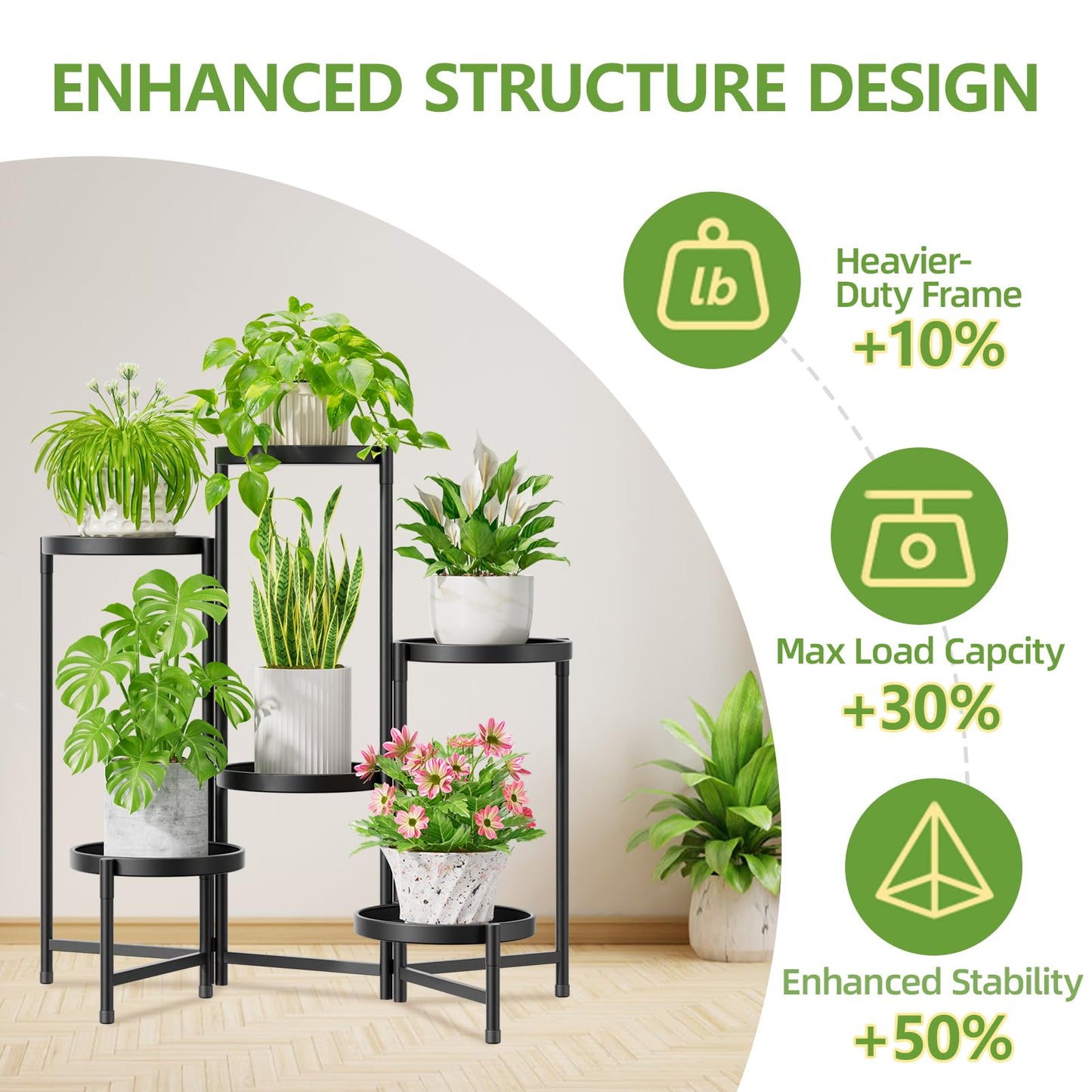 iDavosic.ly 6 Tier Large Plant Stand Indoor, 10 Inch Wide Tall Corner Metal Plant Stands Outdoor for Multiple Plants, Folding Tiered Flower Display Holder Rack Shelf, Black