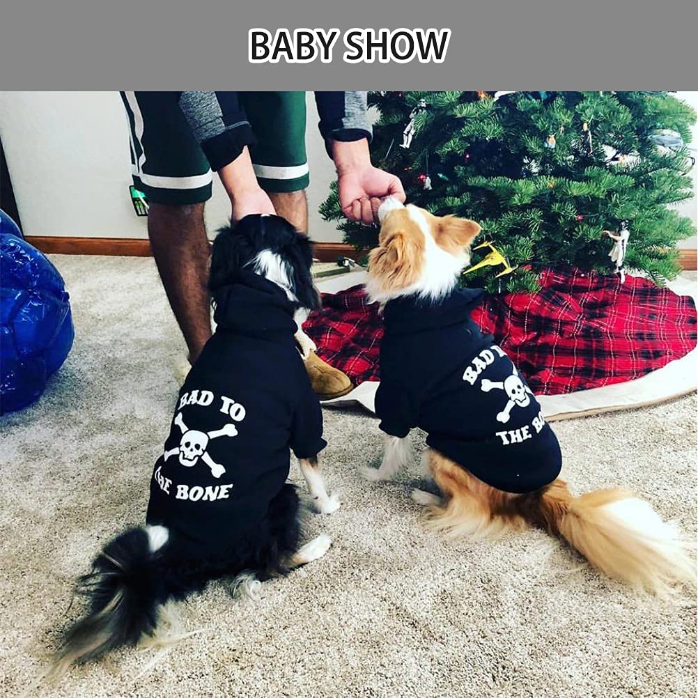 EXPAWLORER Dog Hoodie - Bad to The Bone Lettered Sweatshirt with Hood, Warm Fleece Dog Sweater, XXL Size, Cozy Soft Pet Outfit with Leash Hole