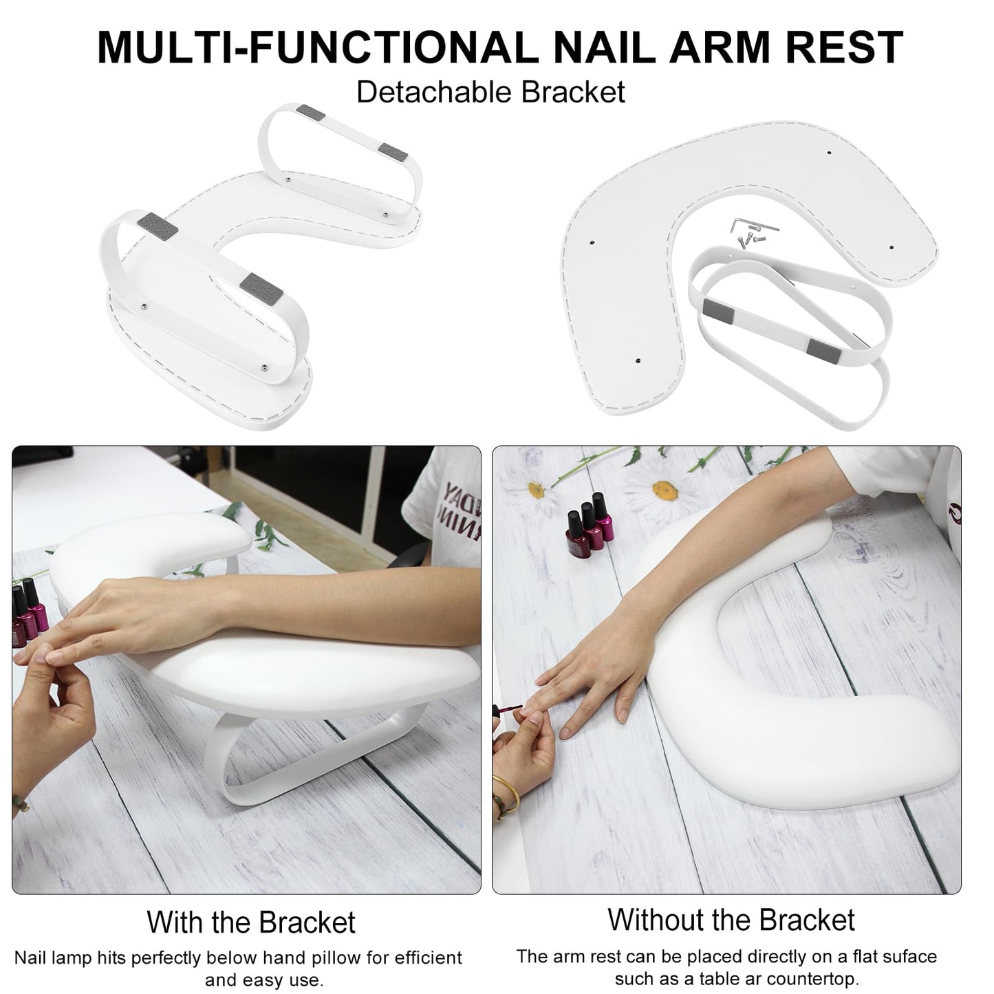 Nail Hand Rest,U Shaped Soft Leather Nail Arm Rest for Nails Tech,Comfortable Nail Art Hand Pillow Cushion with Stable Bracket,Manicure Salon Technician Home Use,Easy to Clean(White)