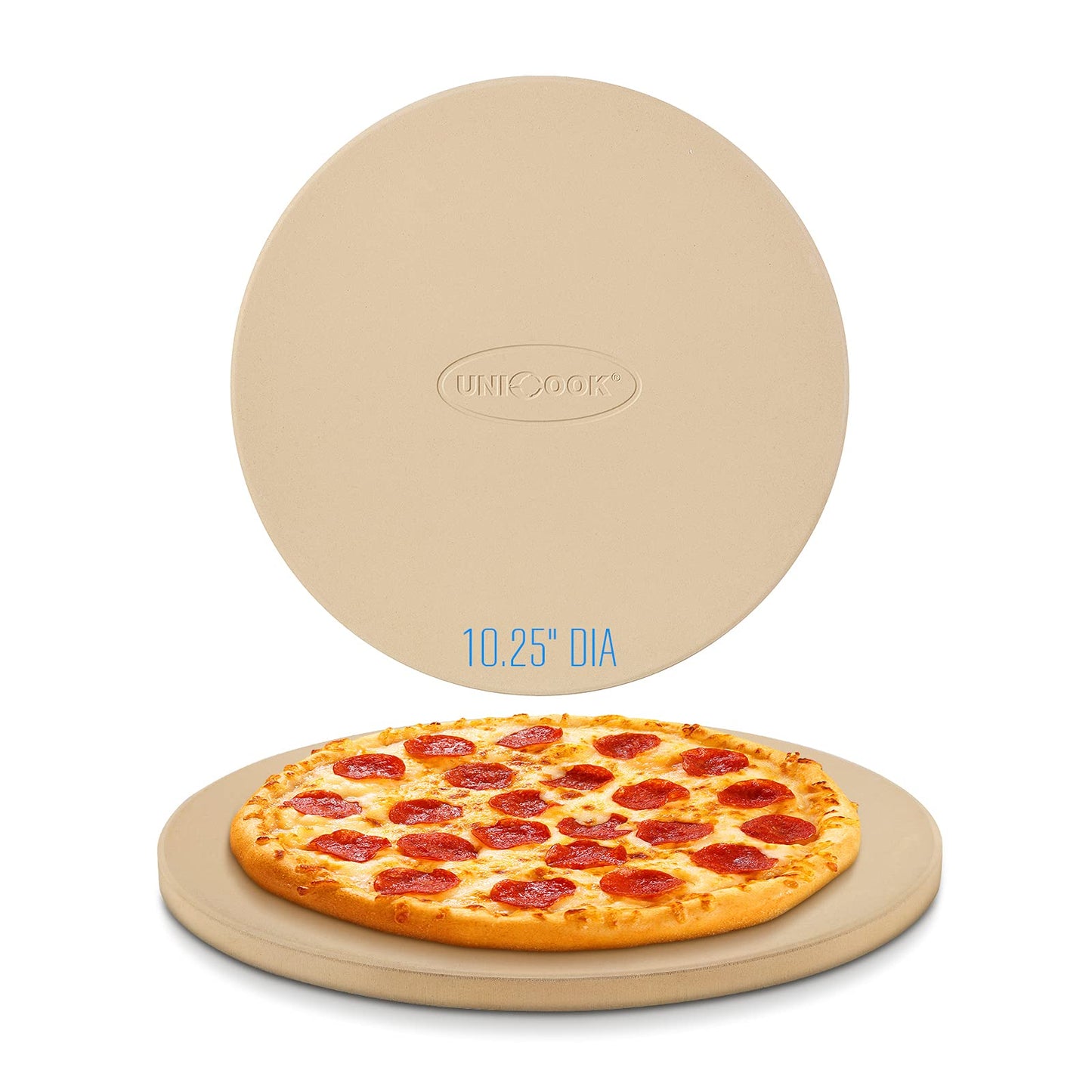 Unicook Pizza Stone for Oven and BBQ, 10.25 Inch Round Cordierite Baking Stone, Personal Sized Pizza Pan, Ideal for Baking Crisp Crust Bread, Cookies and More