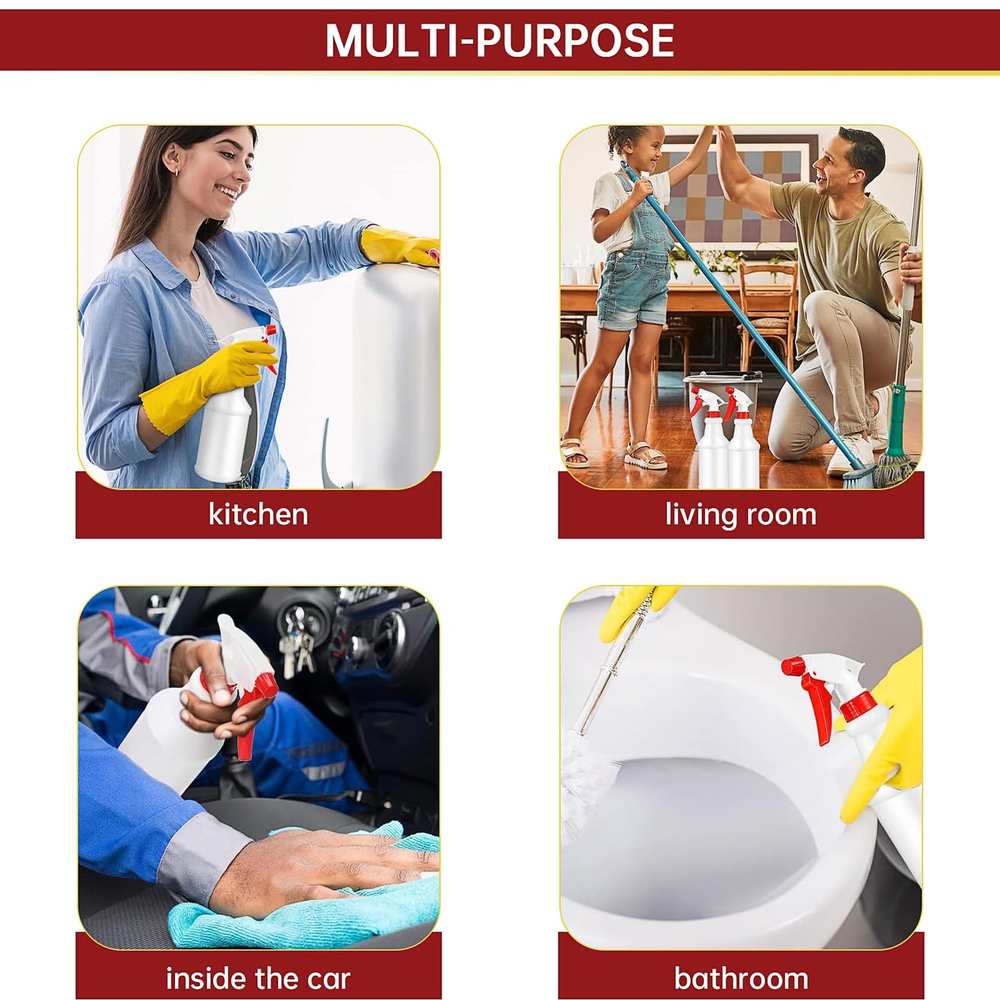 12 Pack Plastic Spray Bottles, 16 oz/ 500 ml Refillable Empty Spray Bottle, Leakproof Adjustable Nozzle Stream/Mist Sprayer Bottle for Gardening, Hair, Plant