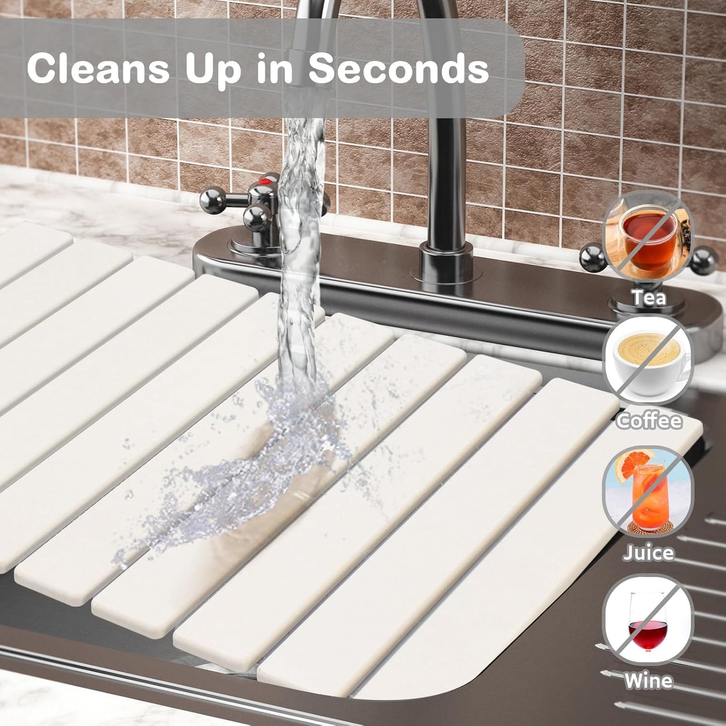 2 PCS Large Stone Dish Drying Mat for Kitchen Counter, 61"×41" CM Stone Drying Mat with 20"x 10"CM Coasters, Non - Slip Collapsible Absorbent Stone Dish Drying Mat for Multi - Purpose