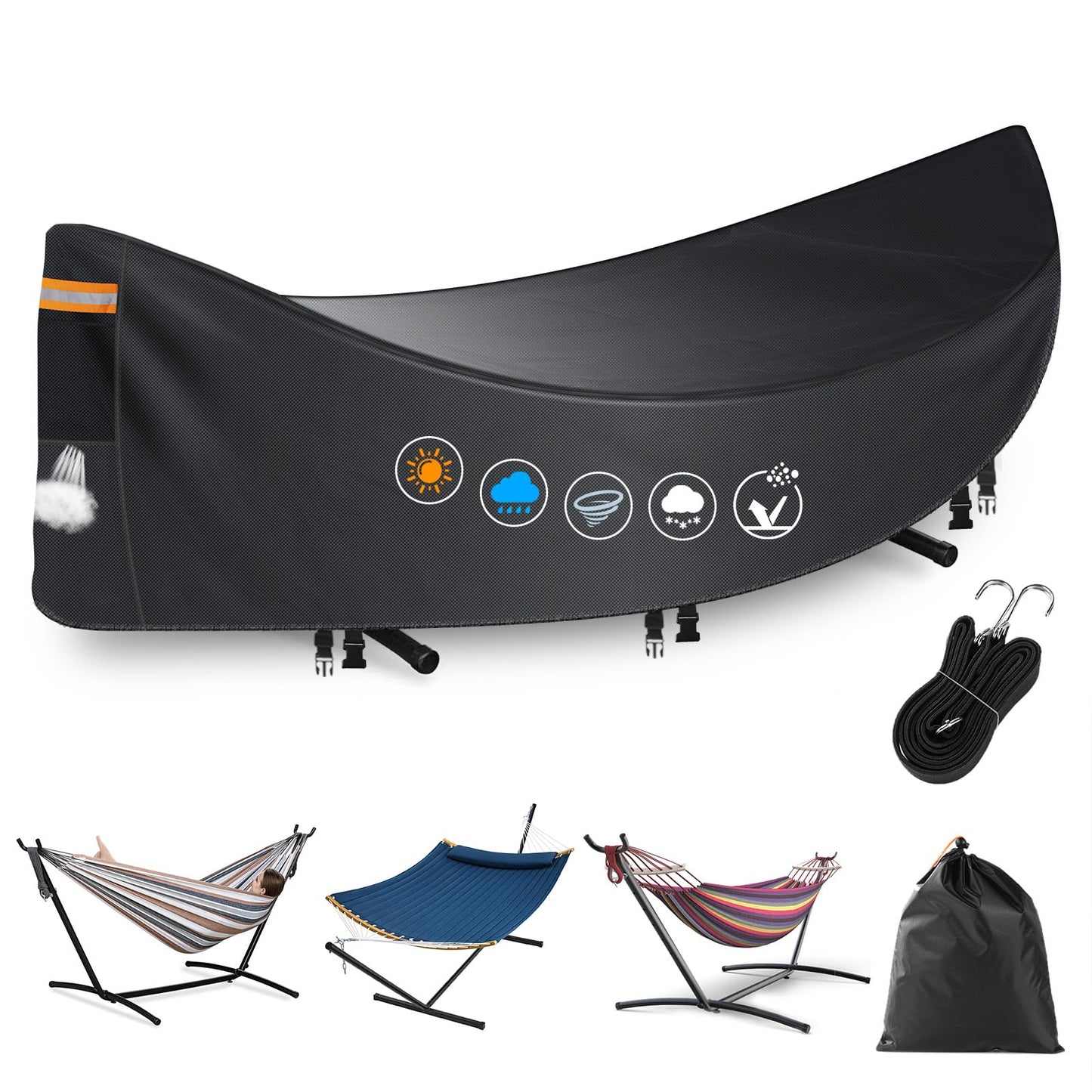 Hammock Cover Waterproof,Heavy Duty 420D Hammock Stand Covers for Outdoor,Breathable Dust Protector with 2 Air Vents,3 Windproof Buckles，Universal Cover Fits for 11-12ft Stand,All-weather Protection