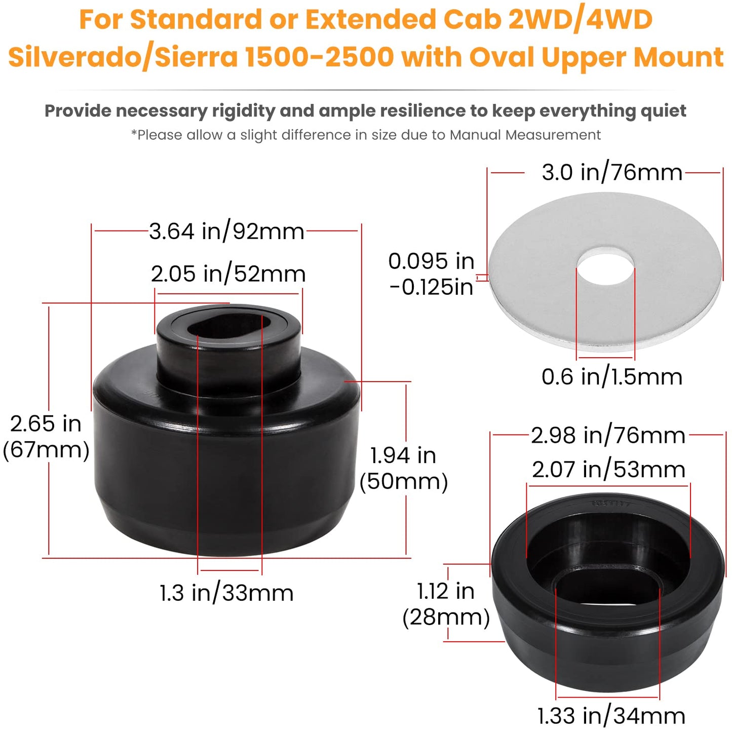 7-141 Body and Cab Mount Bushing Kit for Chevy Silverado & Sierra 1500/2500 2WD/4WD 1999-2014 Polyurethane Body Cab Mounts & Washers (Black 24PCS)