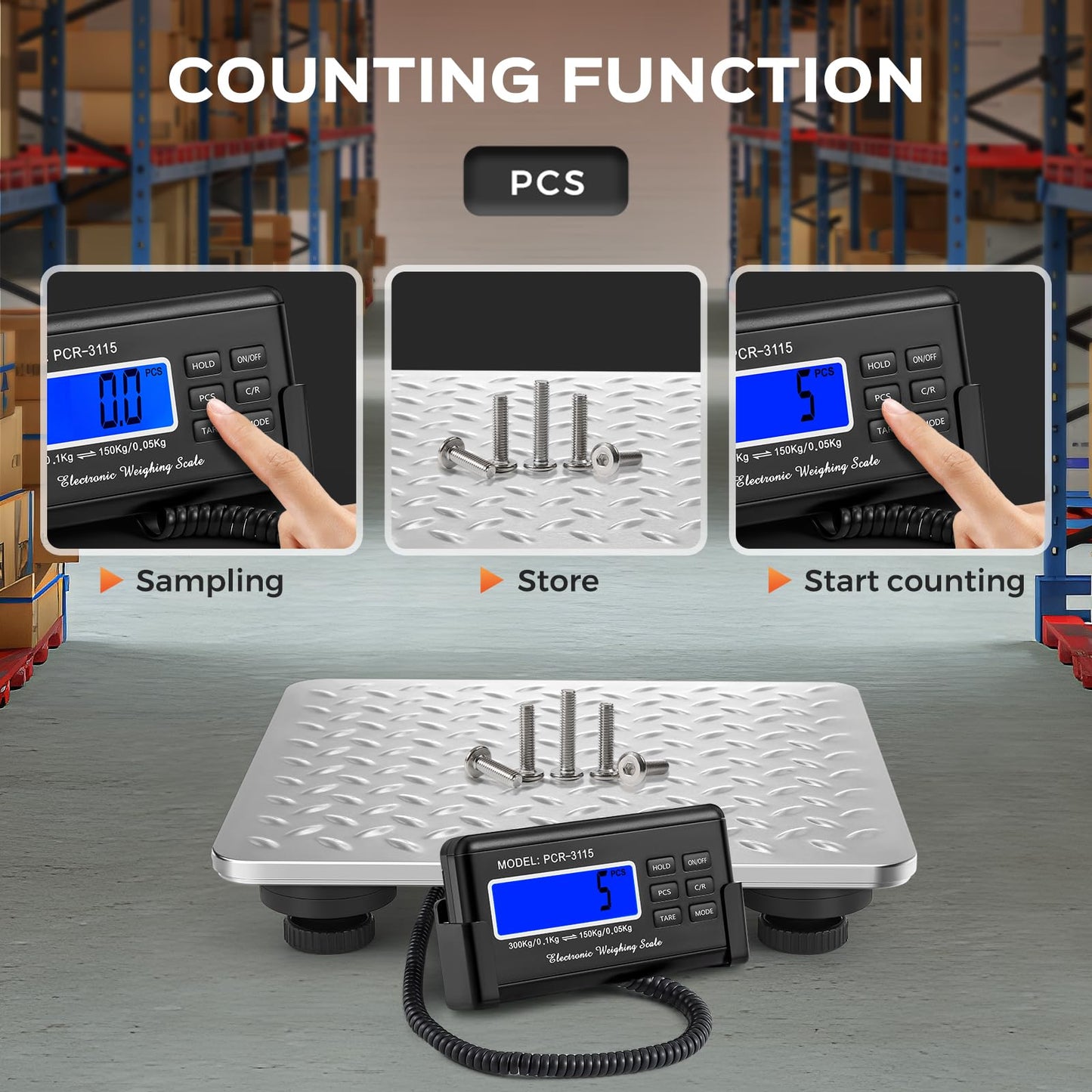 Bonvoisin Postal Scale Digital 300kg/660lb Parcel Shipping Scale with External LCD Display, Stainless Steel Platform, 4 AA Batteries & Mains Adapter Included, kg/oz/lb/lb-oz, Counting