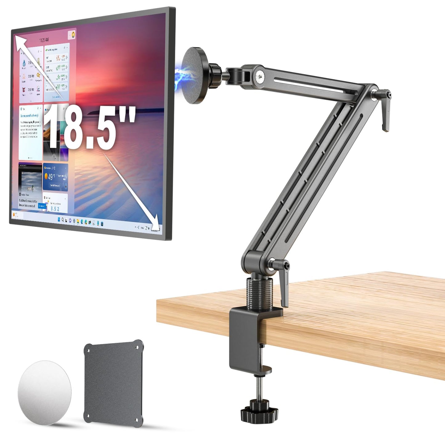Jakeko Magnetic Portable Monitor Holder Arm - Heavy Duty Solid Aluminum 75mm VESA Mount Desk Clamp 8.3" 12.9" 15.6" 16" 17.3" 18.5 inch 360° Swivel Base with Cable Clips