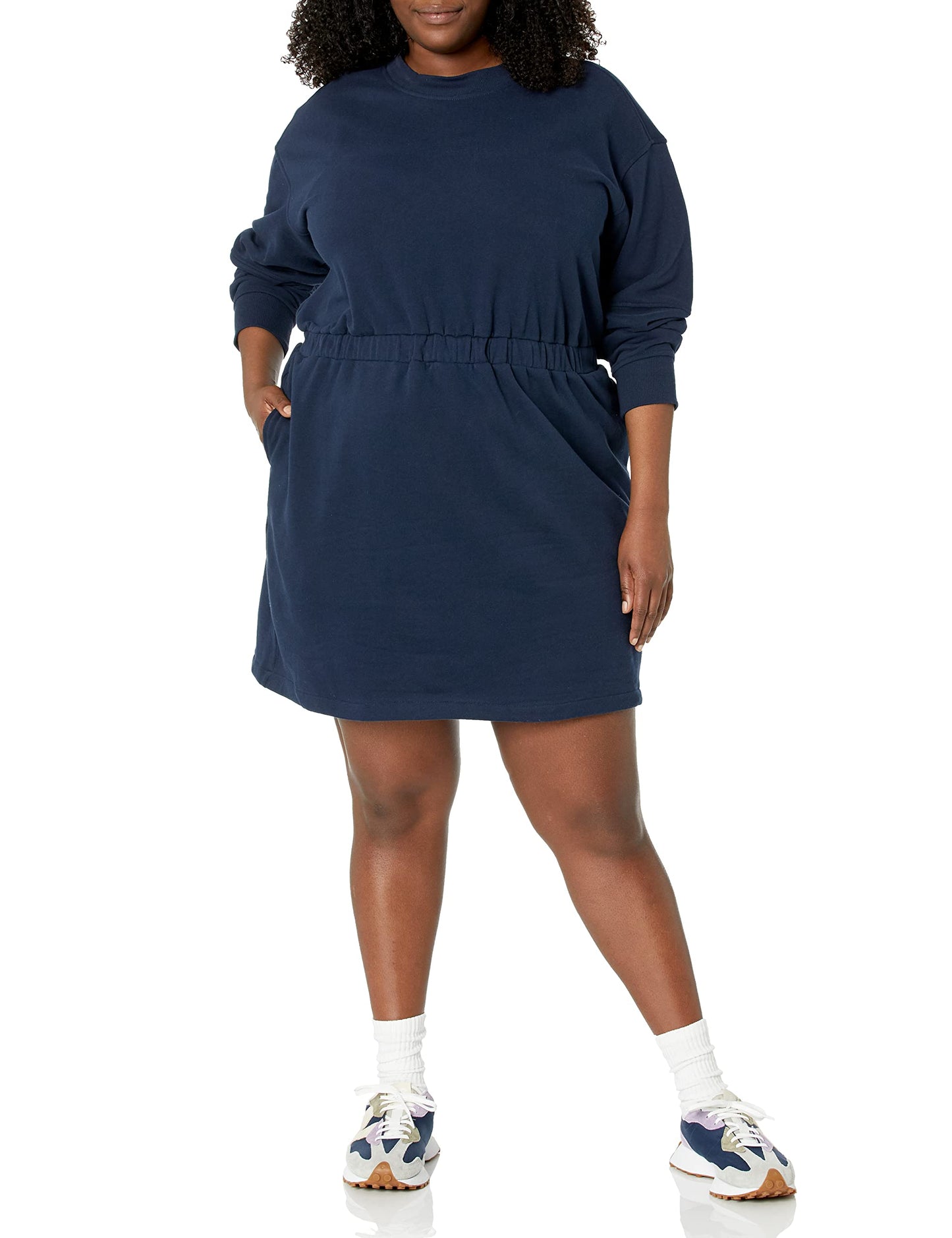 Amazon Essentials Women's Waisted Sweatshirt Dress (Available in Plus Size), Navy, Small