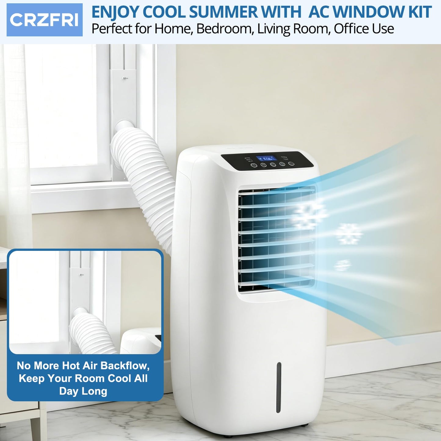 CRZFRI Portable AC Window Vent Kit, Universal Portable Air Conditioner Window Kit with 5.9x78.7 inch Anti-Clockwise Exhaust Hose, 3.9" W Adjustable Window Seal for Sliding Windows