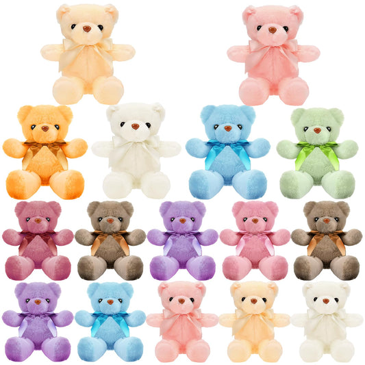 16Pcs Small Teddy Bear, 12 Inch Stuffed Bear Plush Toy Soft Stuffed Animal Bears Cute Plush Stuffed Teddy Bear with Bow Tie for Valentines Birthday Gift Baby Shower Party Supplies (10 Colors)
