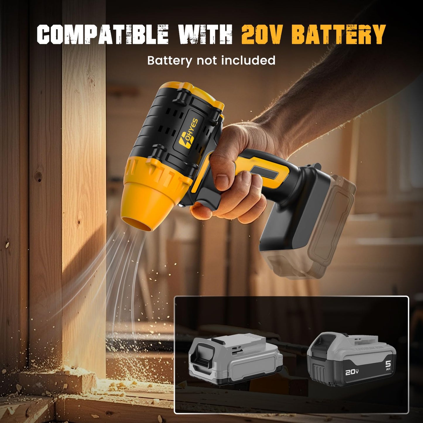 ohyes Air Duster 380W Brushless High-Speed Motor 100,000RPM Fit for DeWALT 20v Max Battery Variable Speed Turbo Jet Snow Blower for Camping & Workshop(Battery not Included)