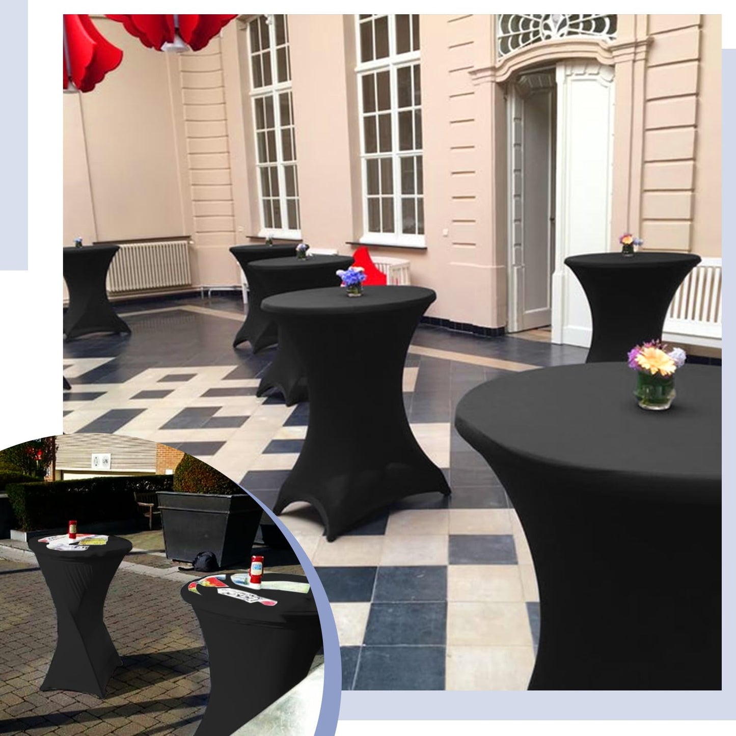 6 Pack 32x43 Inch Spandex Cocktail Table Covers, High Top Table Cloths, Fitted Highboy Stretch Cocktail Tablecloth for Round Tables, Stretch Table Cover for Party, Bar, Wedding, Banquet(Black)