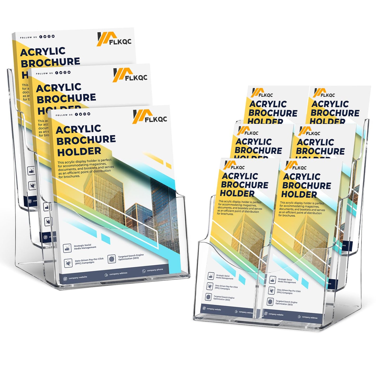 FLKQC Brochure Holder 8.5 x 11 Inch, 3 Tier Brochure Stand 2Pack Acrylic Flyer Holder Stand with Removable Divider Clear Pamphlet Holder for Wall Mount, Countertop for 4 x 9 Inch Brochures