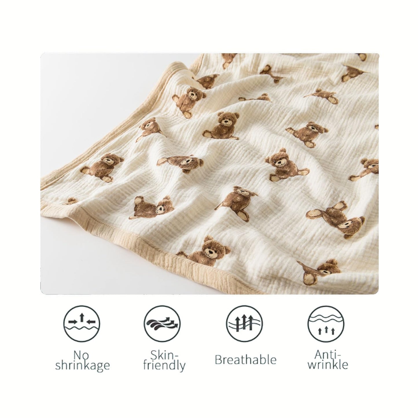 Little Jump 2 Layers Muslin Cotton Baby Blankets - Teddy Bear Toddler Quilt Crib Blanket - Gender Neutral Crib Blanket for Baby Boys and Girls 47"x 47" (Teddy Bears)