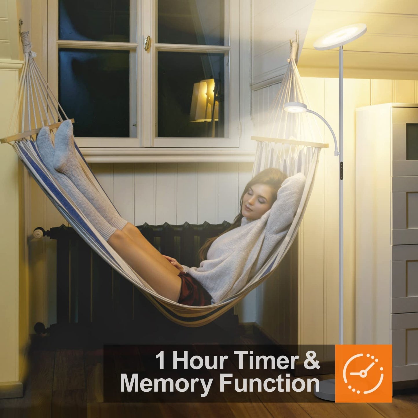 OUTON LED Floor Lamp with Adjustable Reading Lamp, 27W Main Light & 7W Reading Lamp, Dimmable Standing Lamp with 4 Color Temperature, Remote & Touch Control for Living Room Bedroom Office, Grey