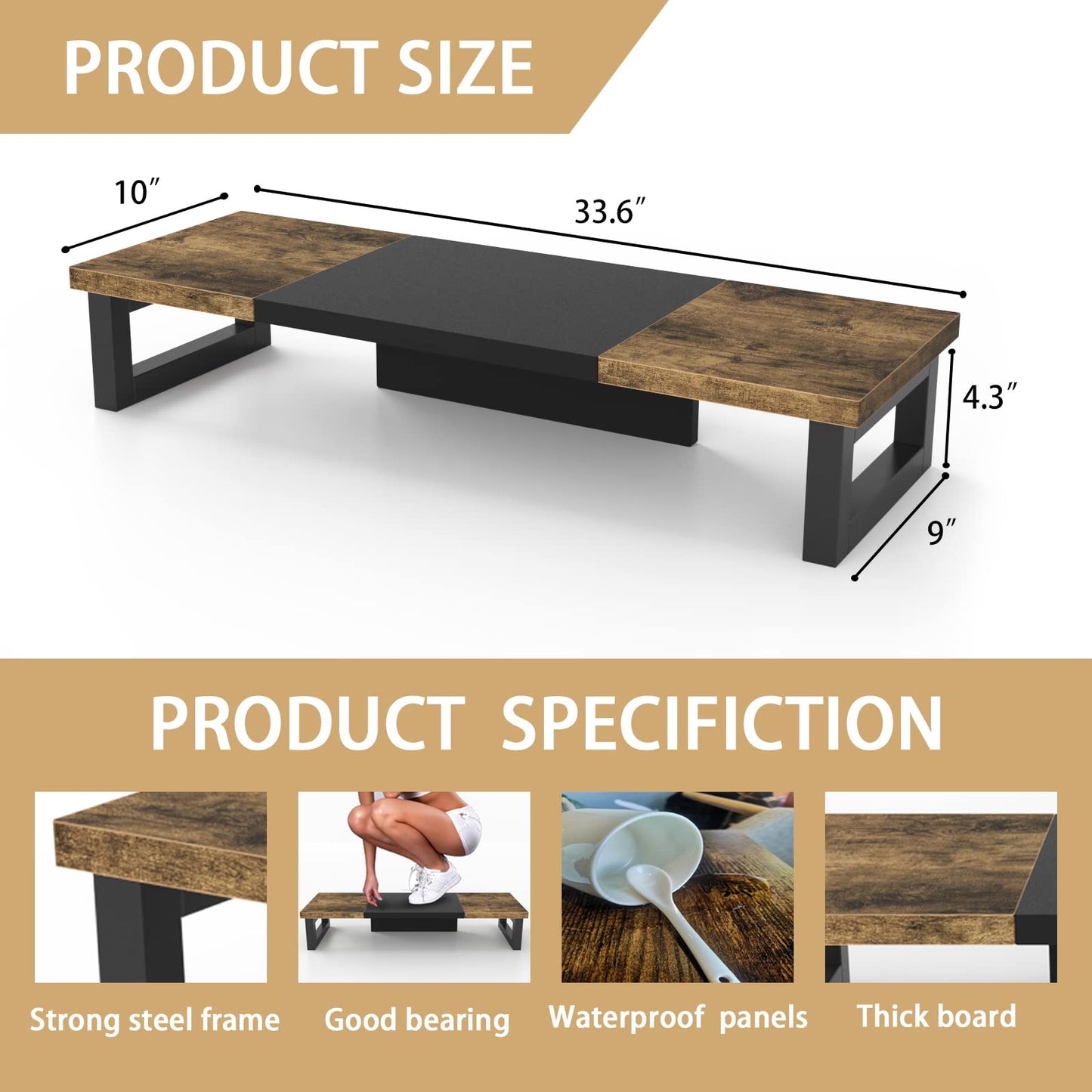 WESTREE Dual Monitor Riser Stand, Sturdy Computer Monitor Riser, Multi-Purpose Desktop Storage Organizer Shelf for Laptop Computer (Rustic Brown-Large)