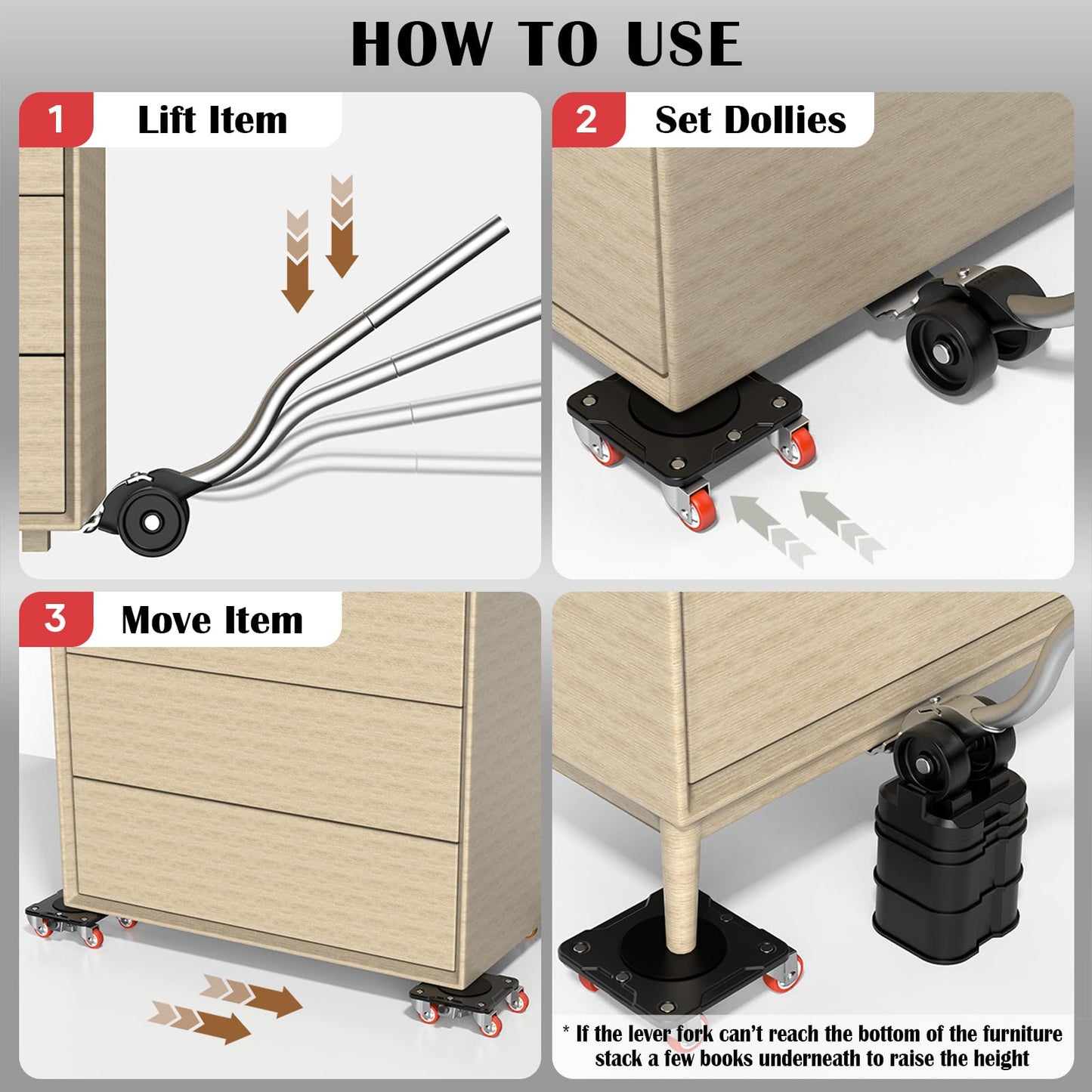 ONEON Heavy Duty Furniture Movers with Wheels Dolly with Auxiliary Lifter, All-New Upgraded Carbon Steel Panels & 360°-Wheeled Casters, Supports up to 1100 lbs (M)