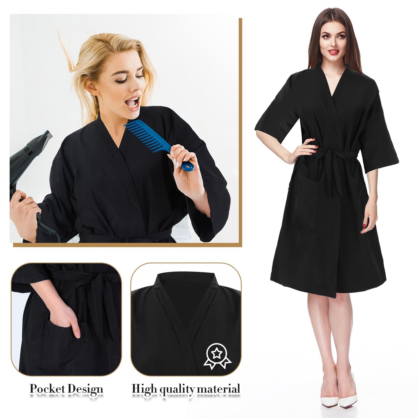 Toulite 6 Pieces Salon Robes Smock for Clients Haircut Cape Hair Salon Client Gown Cape for Women,40 Inches Long(Black Color)