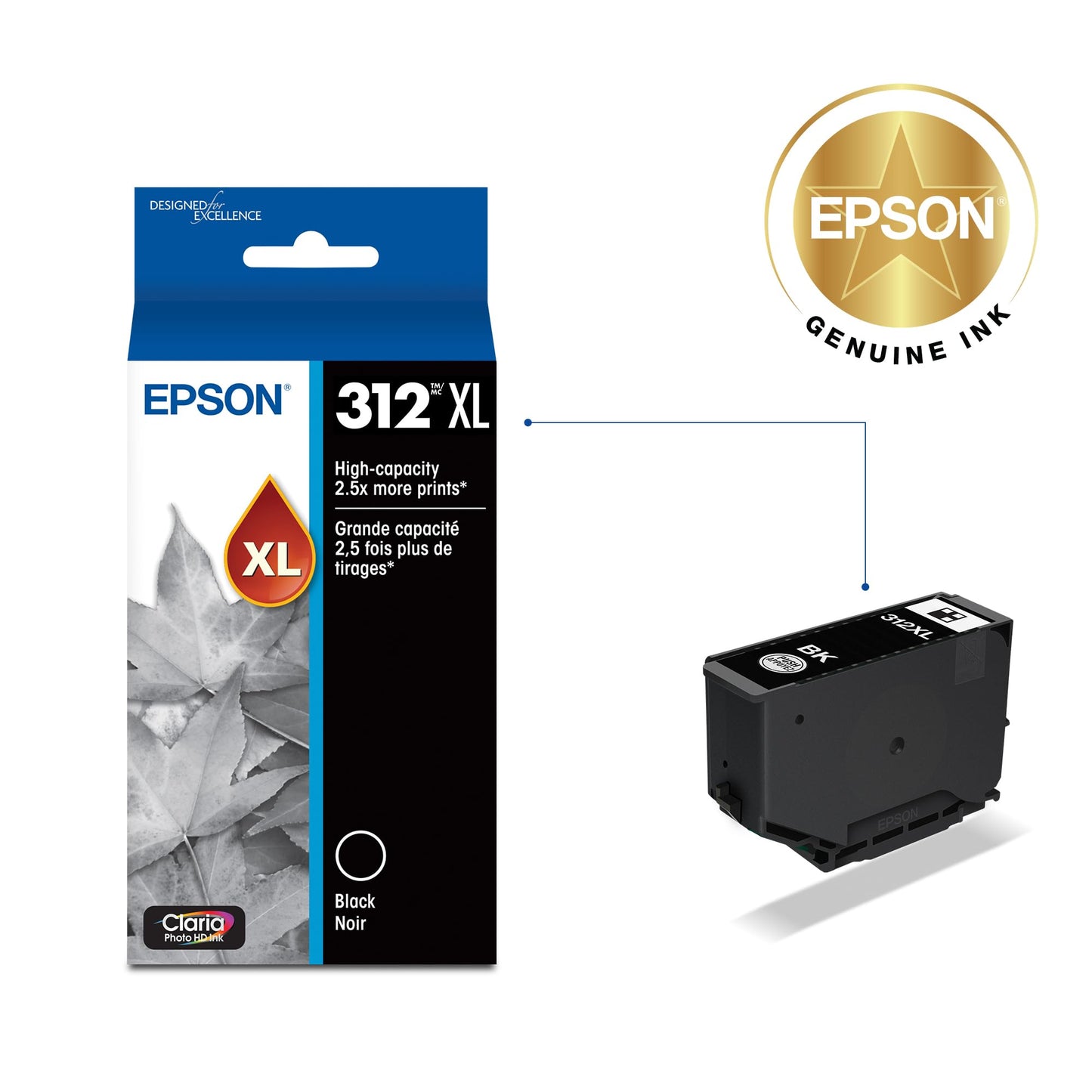 EPSON 312 Claria Photo HD Ink High Capacity Black Cartridge (T312XL120-S) Works with Expression XP-8500, 8600, 8700, 15000