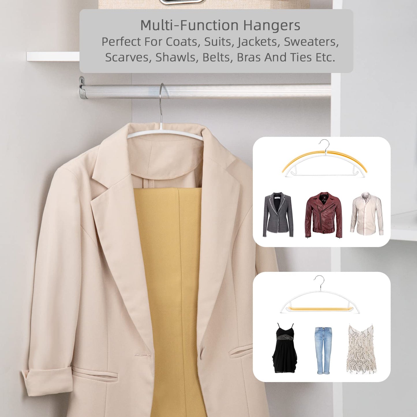 Nature Smile Non Slip PVC Coating Sweater Hangers,Dress Suit Coat Hangers,Shoulder Bump Free Golf T Shirts Clothes Hangers (White Color 20 Pack)