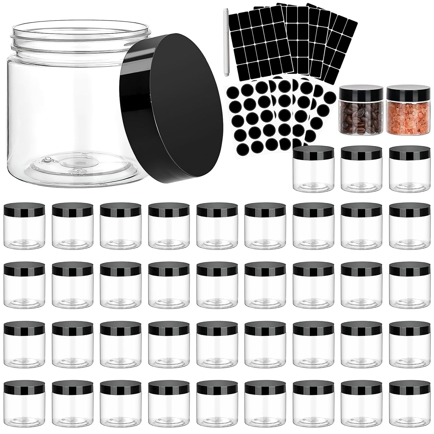 50 Pcs Clear Plastic Round Jars with Lids, 2oz/60ml Leak-Proof Cosmetic Storage Containers for Kitchen Use, Travel,Beauty Products, Cream, Scrubs, Bath Salt