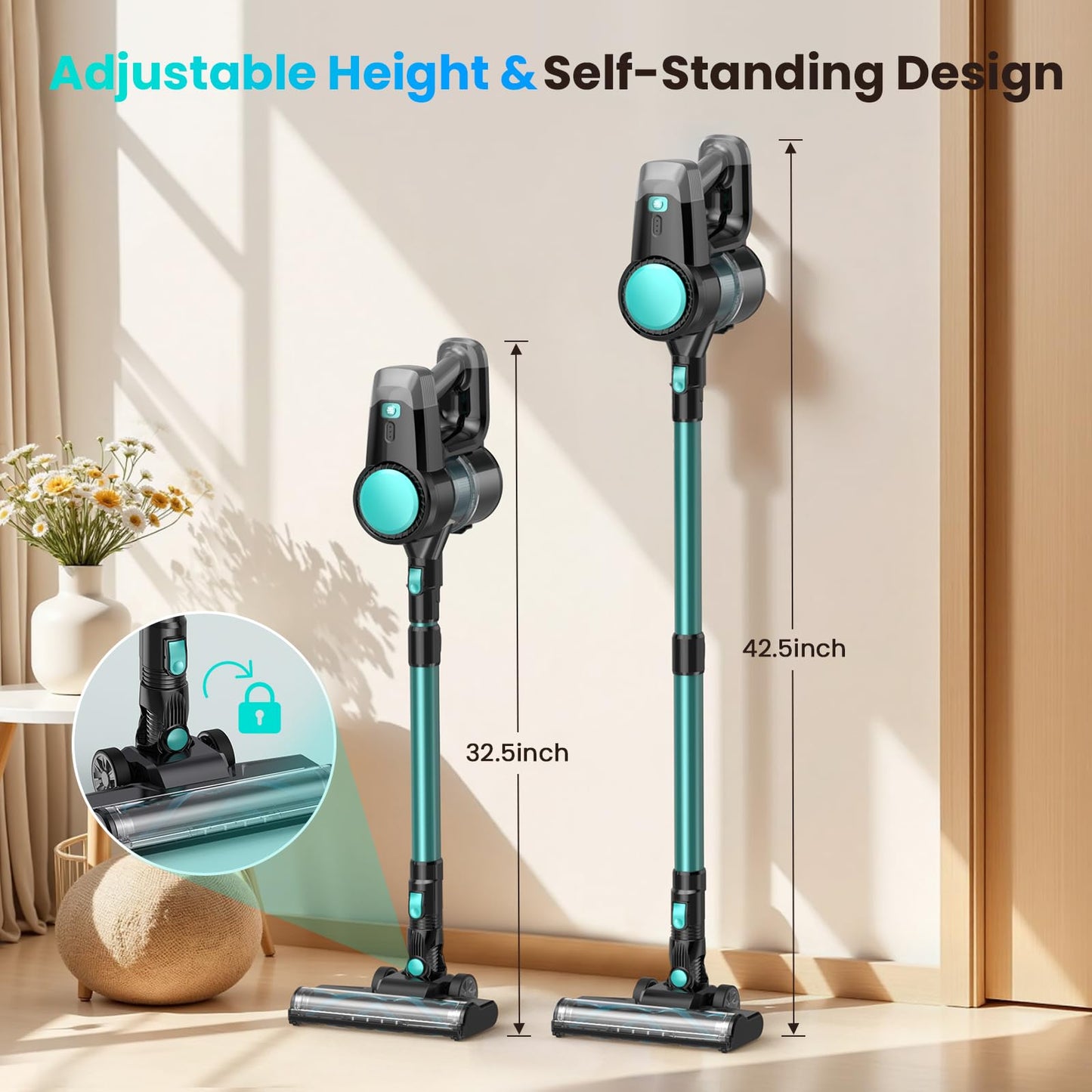 Blozor N3T Cordless Vacuum Cleaner,Wireless Stick Vacuum with 40 mins Runtime,Self-Standing,Anti-Tangle Brush,Rechargeable Lightweight Vacuum Cleaner for Home,Mint