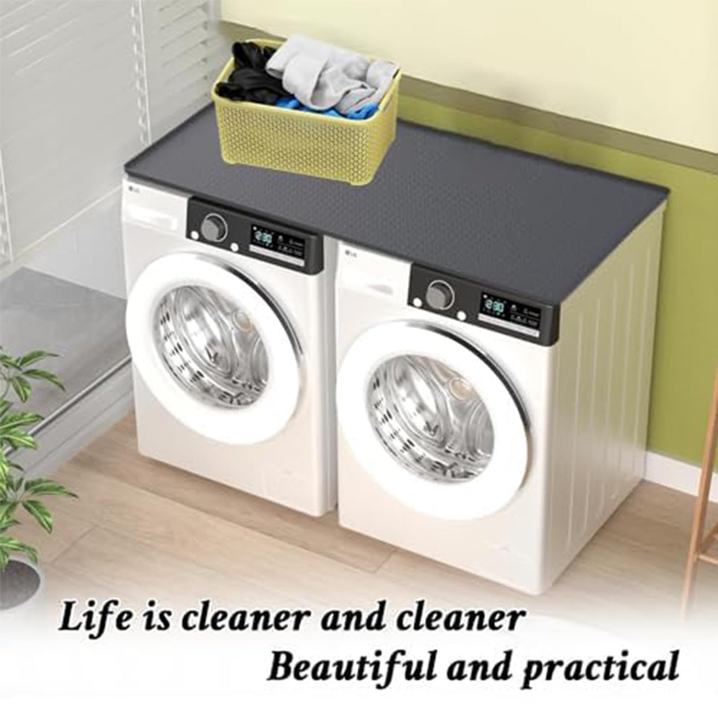 54" x 27.5" Washer and Dryer Covers for The Top, Large Non Slip Silicone Mat for Washing Machine and Dryer Top Protector, with Cleaning Sponge，Dust-Proof Washer Cover Pad Laundry Room Kitchen Home