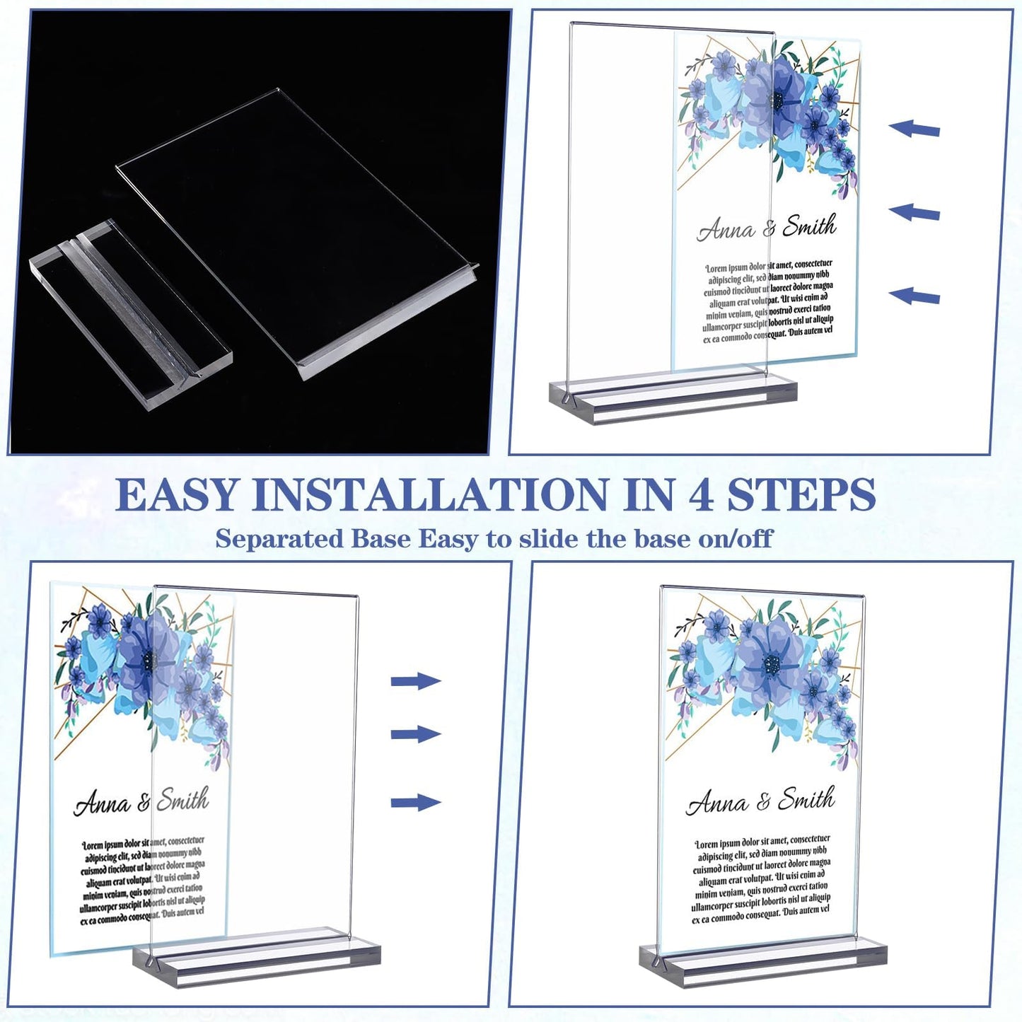 PIAOPIAONIU 20 Pack 4x6 Acrylic Sign Holder Double Sided Clear Display Stand Vertical T Shape Flyer Menu Brochure Table Holders for Restaurant Wedding School Office Hotel Party