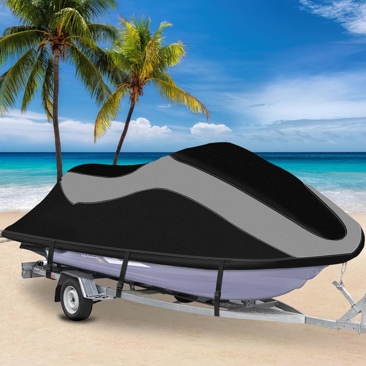 XYZCTEM Trailerable Jet Ski Cover, Waterproof Upgraded Oxford Fabric Personal Watercraft Cover with Reflective Air Vent, Fits Seadoo, Yamaha, GTX, Kawasaki, Honda, Polaris (3 Seater 126" to 135" L)