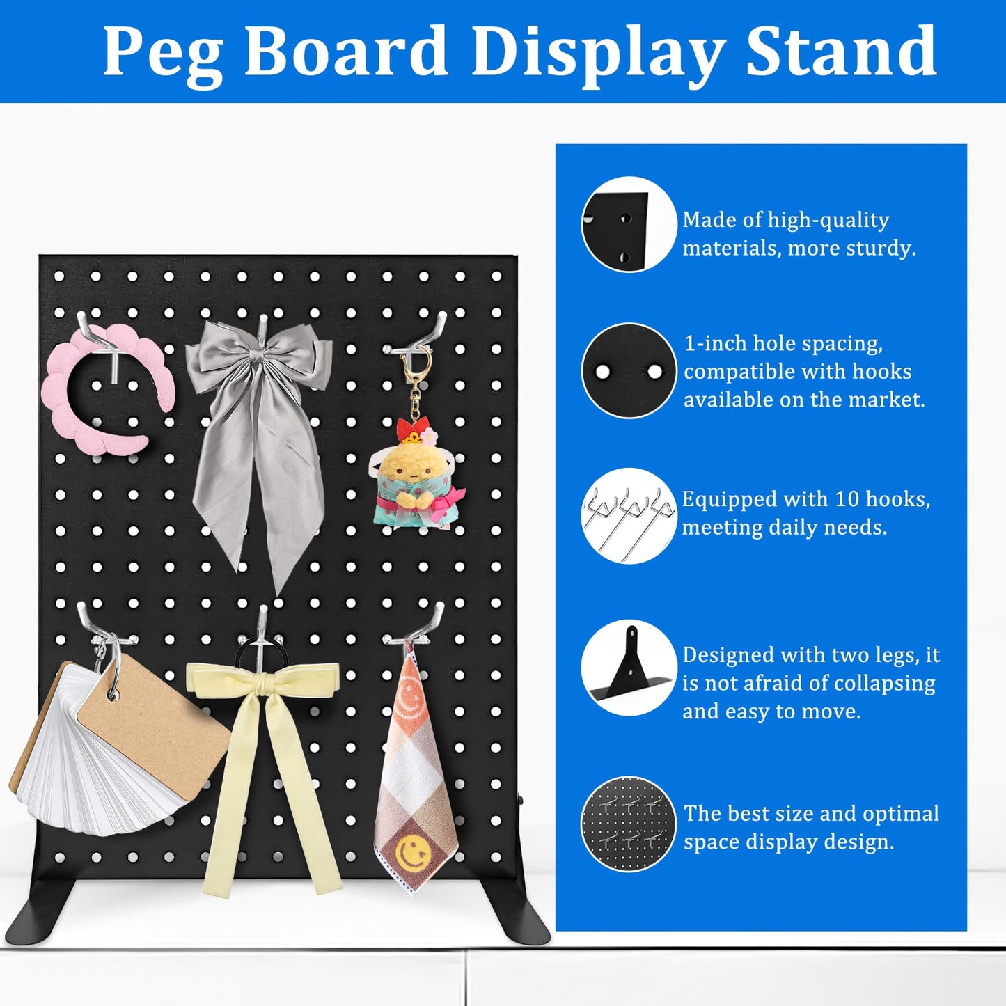 Uppcasir Pegboard Display Stand for Craft Shows, Metal Jewelry and Key Ring Retail Display Racks With 10 Hooks for Selling Accessories, Retail Stores, Vendors & Events, 17 X 13 Inch