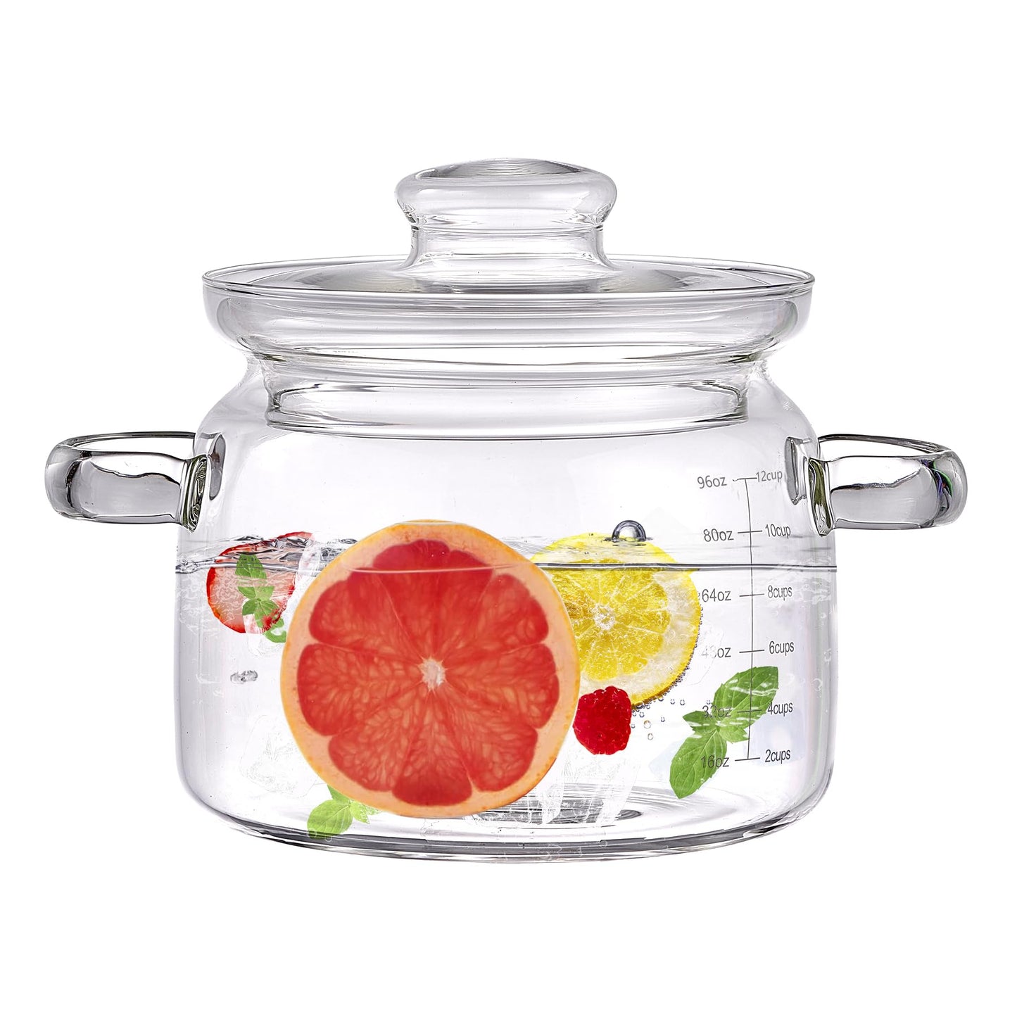 3L(96oz) Glass Cooking Pot with Lid，Handmade Borosilicate Glass Stockpot with Graduations - Glass Saucepan with Cover for Cooking and Serving