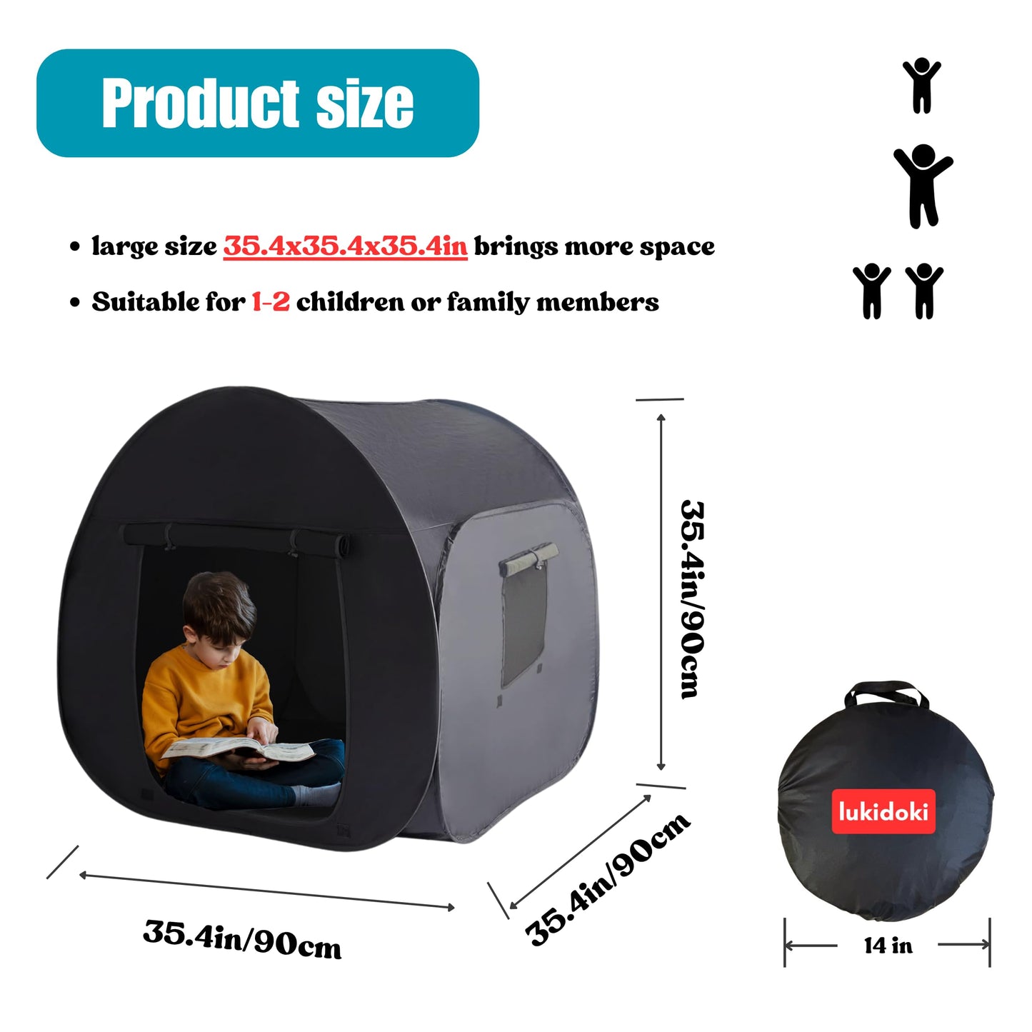 lukidoki Sensory Tent for Kids with Autism - Sensory Calm Corner Helps ADHD, SPD Children Relax, Reduce Anxiety - Portable Pop-up Blackout Hideout Play Tent Toys Add Windows