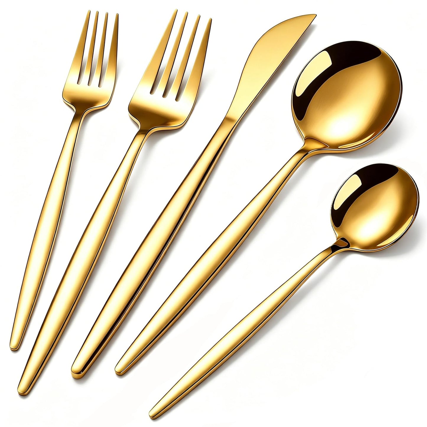40 Piece Gold Silverware Set for 8, Stainless Steel Cutlery Set, Mirror Polished Flatware, Dishwasher Safe Tableware for Home, Wedding & Party