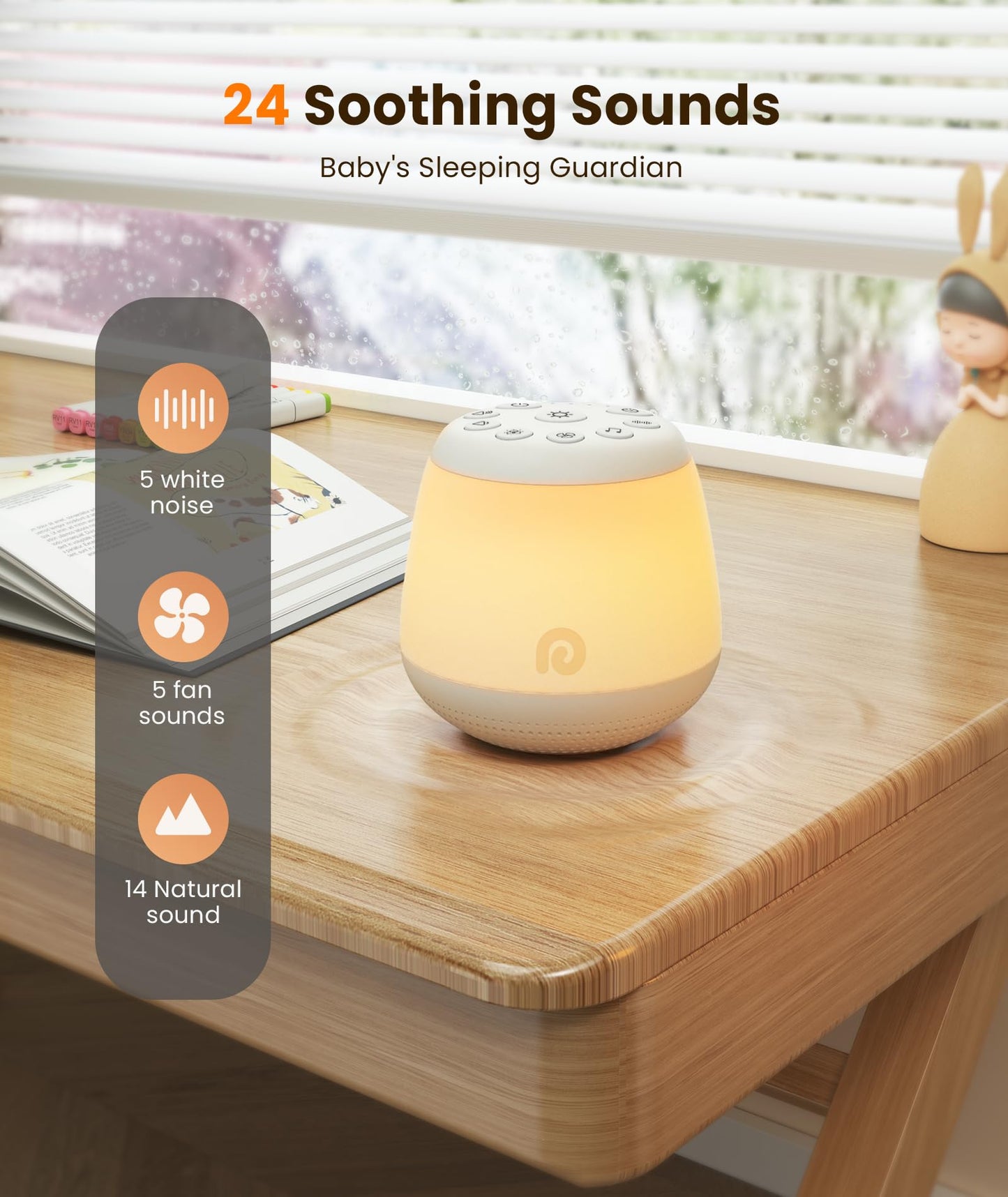 Dreamegg White Noise Machine - Portable Sound Machine Baby for Sleeping with 8 Adjustable Night Light, 24 Sleep Sounds for Baby Kids Adults, Timers & Memory Function Portable for Home Travel