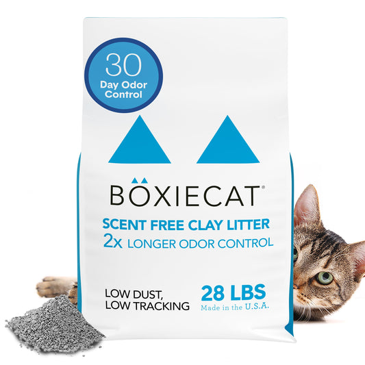 Boxie® Unscented 30 Day Odor Control Clumping Clay Cat & Kitty Litter 28 lb, 99.9% Dust-Free, Hard Flat Top® Clumps, No Fragrances No Fillers, Long-Lasting, Easy to Scoop