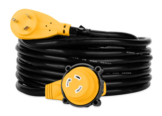 Camco 25 feet PowerGrip Heavy-Duty Extension Cord with 30M/30F- 90 Degree Locking Adapter | Allows for Easy RV Connection to Distant Power Outlets | Built to Last (55524)