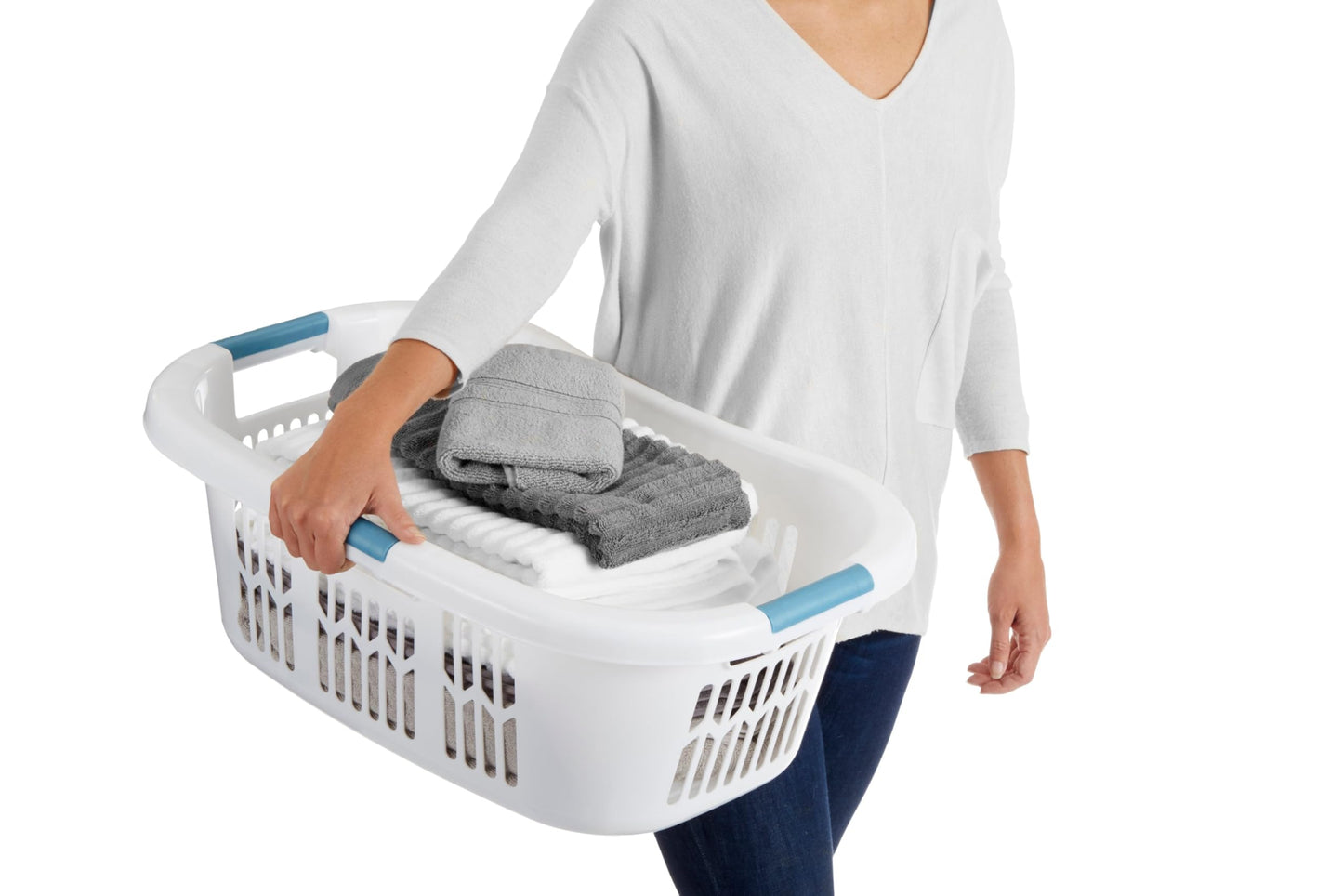 Rubbermaid Hip Hugger Laundry Basket, Standard, White