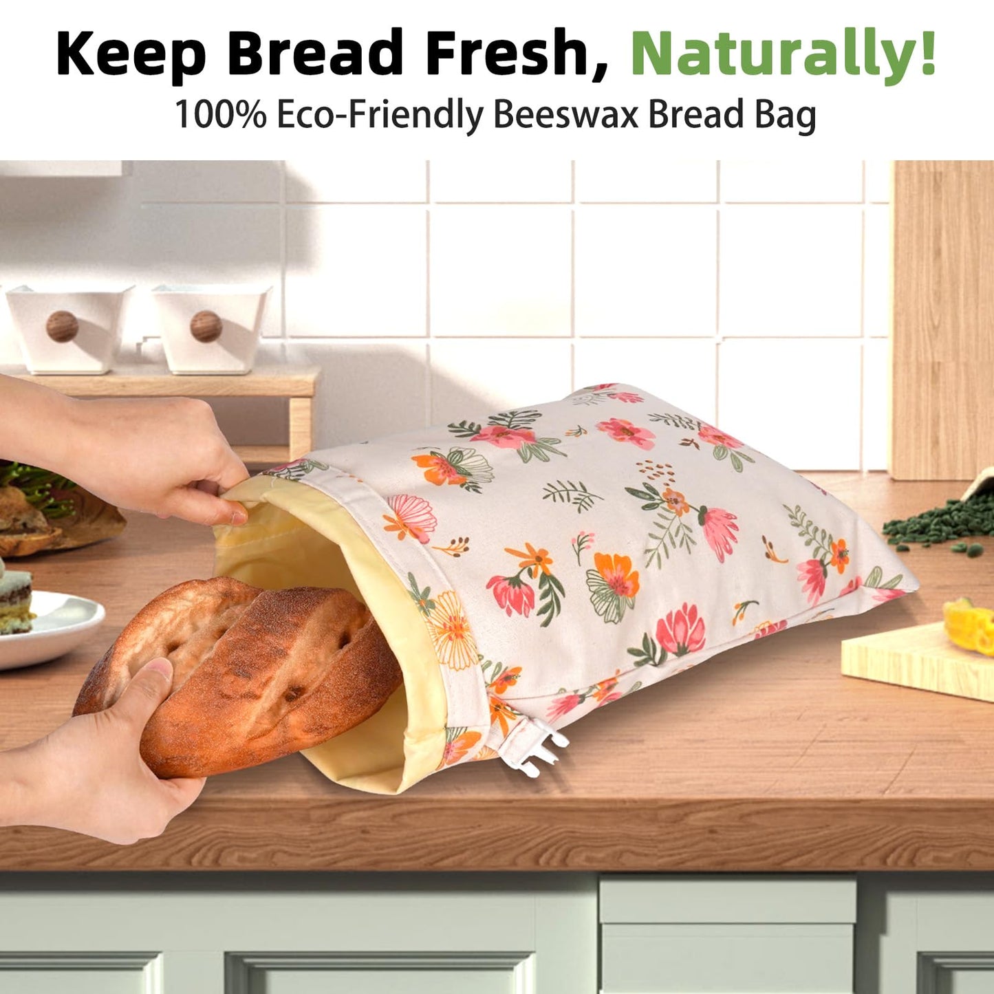 Essovee 2 Pack Cotton Beeswax Bread Bags - Large Reusable Cotton Linen Food Storage Covers for Sourdough & Homemade Bread, Waxed Bags Keep Bread Fresh, Proofing Bag Freezer-Safe, Easy Clean