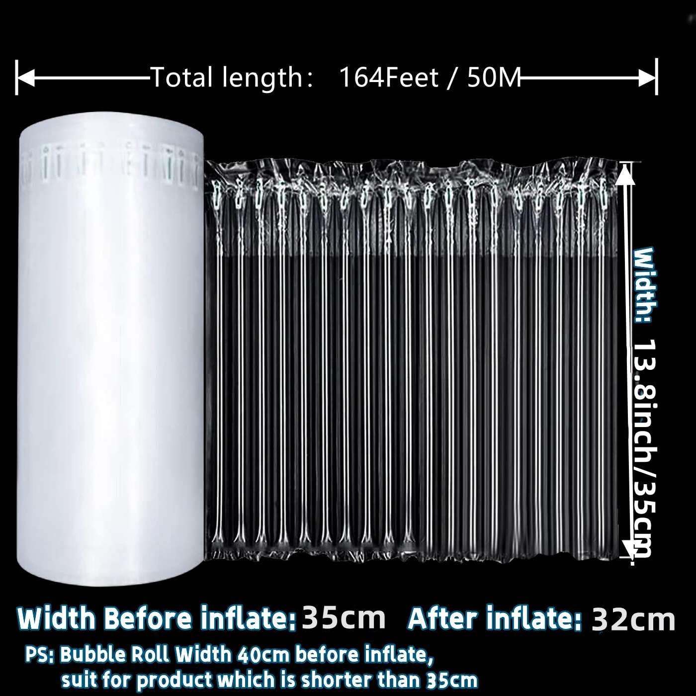 Bubble Cushioning wrap Roll Packing - Inflatable Packing Material, Large Bubble Roll Wrap with Free Pump, Large air Pillow for heavy duty Bottle Protector, Shipping Supplies (13.8In x 164FT)