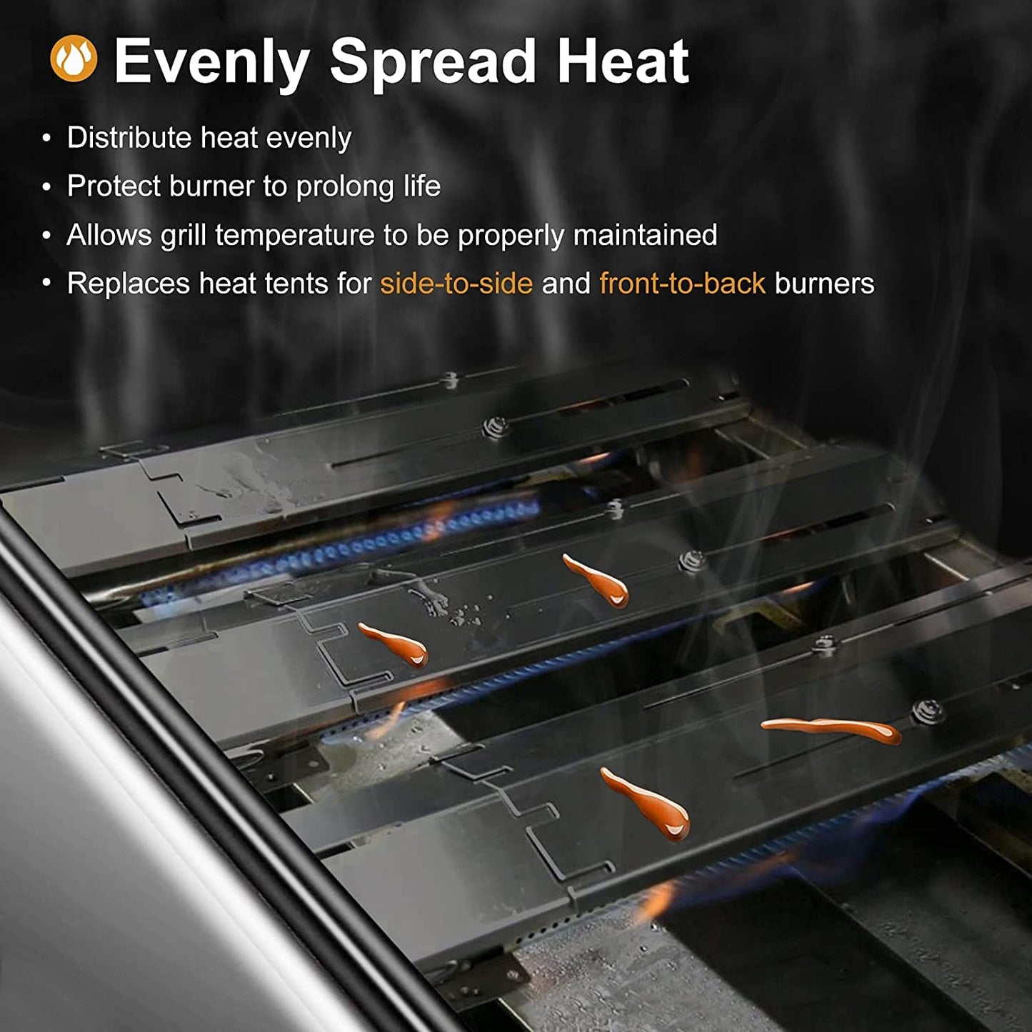 Criditpid Universal Adjustable Porcelain Steel Heat Plates, Heat Tent, Flavorizer Bar, Burner Cover, Flame Tamer for Brinkmann, Charbroil, Nexgrill, Backyard, Extend from 11.75 to 21 Inch, 5-Pack