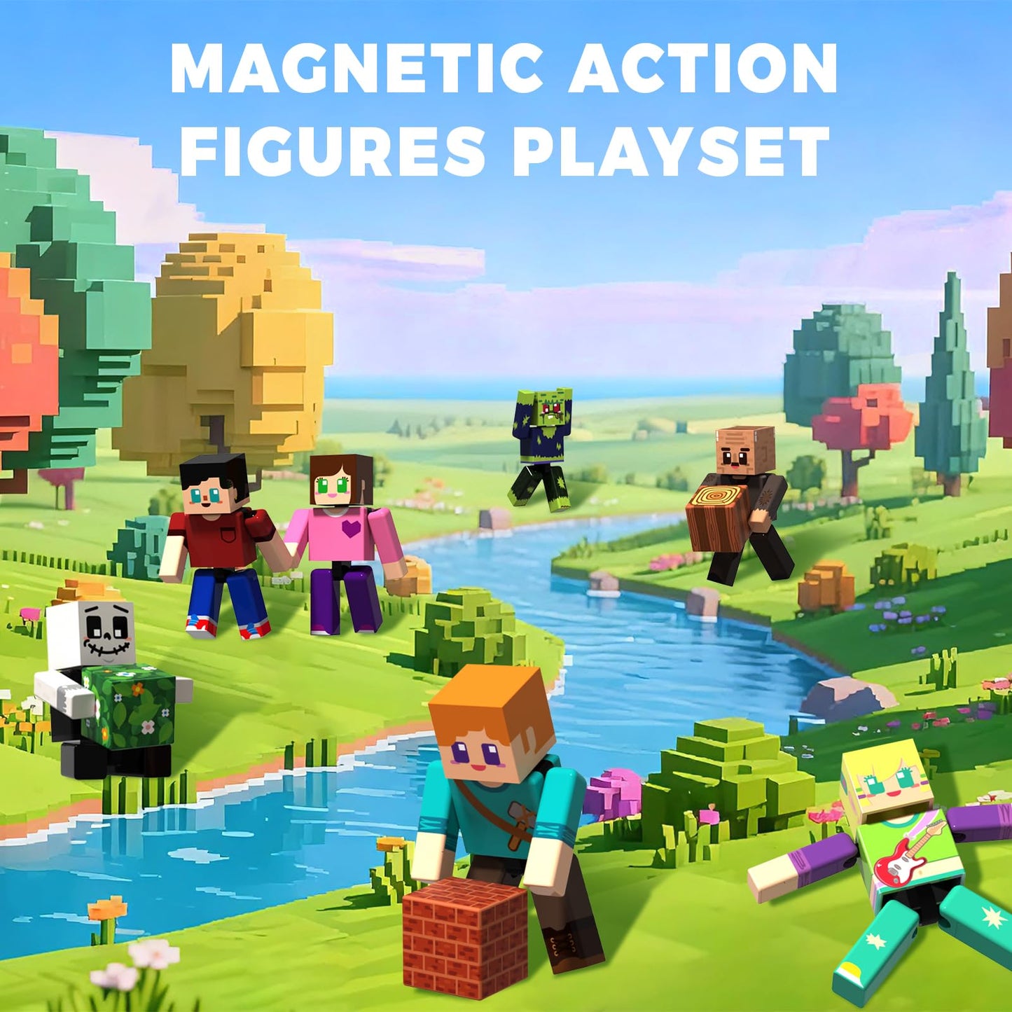 20 PCS Magnetic Action Figures Playset - Magnetic Building Blocks, Magnet Cubes and Rotatable Figures Character Toys for Kids, STEM Toys, Christmas Birthday Gift for 3+ Year Old Boys Girls