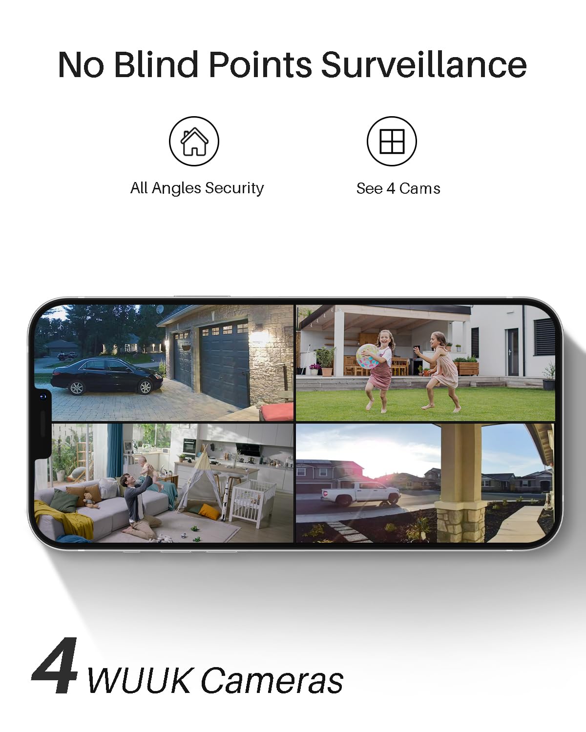 Add-on Wireless Security Camera(Base Station Required), WUUK 2K Home Camera Surveillance Exterieur WiFi, No Monthly Fee, Color Night Vision, Waterproof, Compatible for Alexa & Google