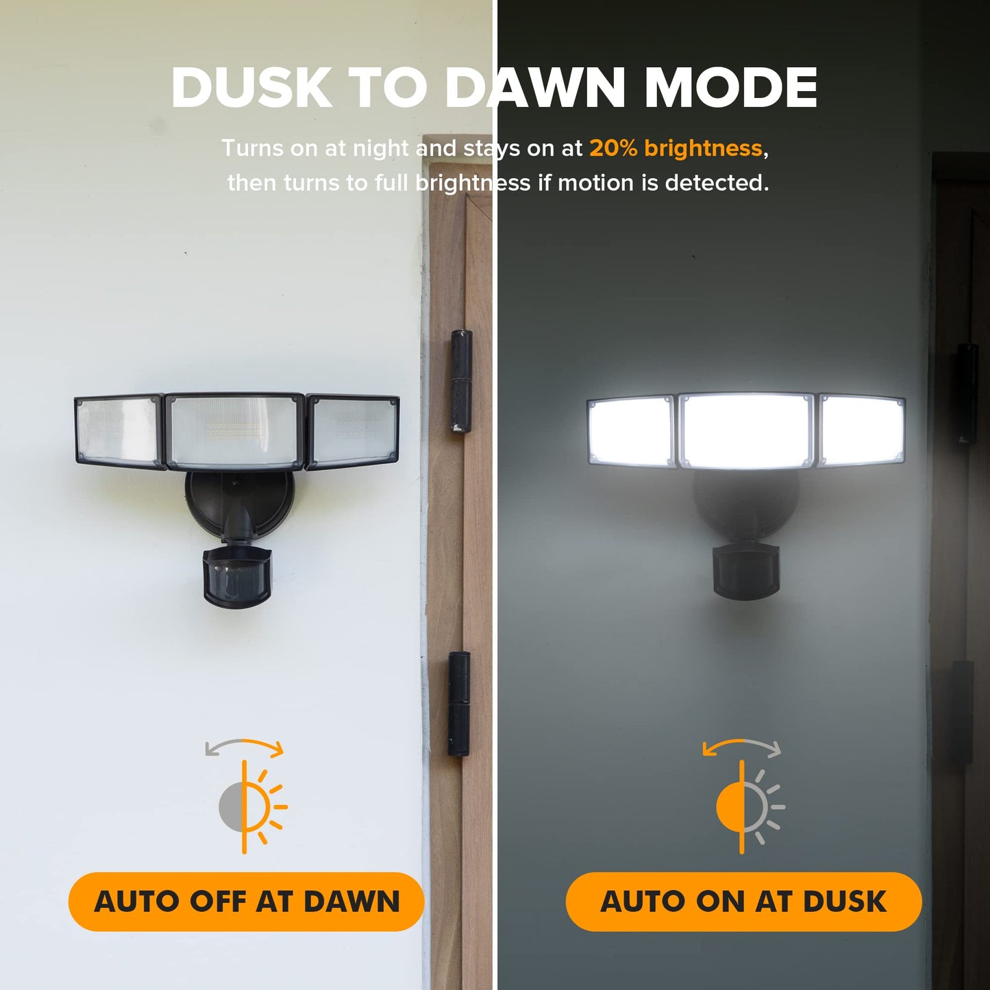 LUTEC 72W 6300LM LED Security Lights Motion Sensor Light Outdoor, 5000K Daylight, IP65 Waterproof, Dusk to Dawn, 3 Head Motion Detected Flood Light for Garage, Yard, Porch(Black)