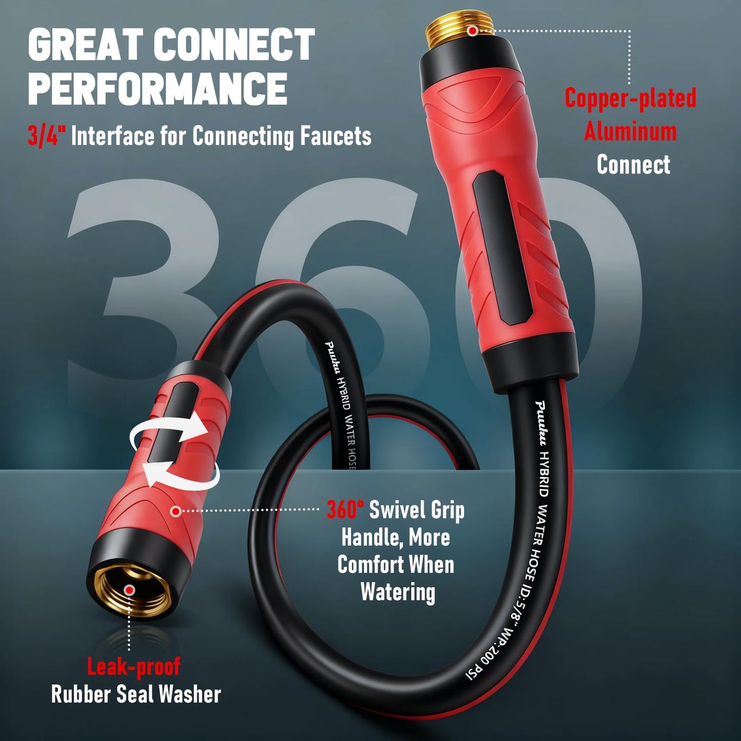 Garden Hose 25ft x 5/8", Non-Expandable Heavy Duty Premium Flexible Water Hose, No Kink, Leakproof, Lightweight Hybrid Hose with Male to Female Fittings for Household&Backyard