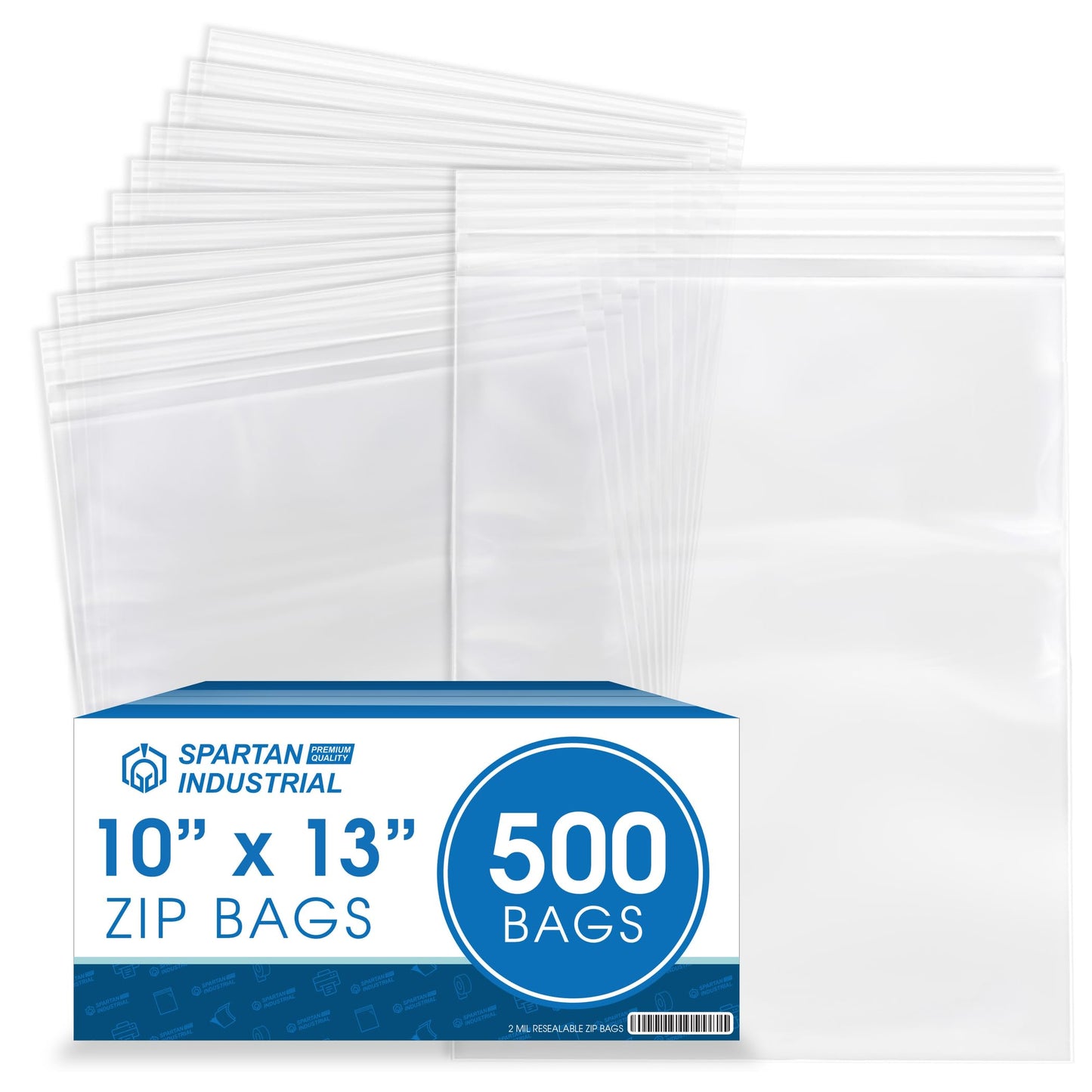 Spartan Industrial - 10” X 13” (500 Count) 2 Mil Clear Reclosable Zip Plastic Poly Bags with Resealable Lock Seal Zipper