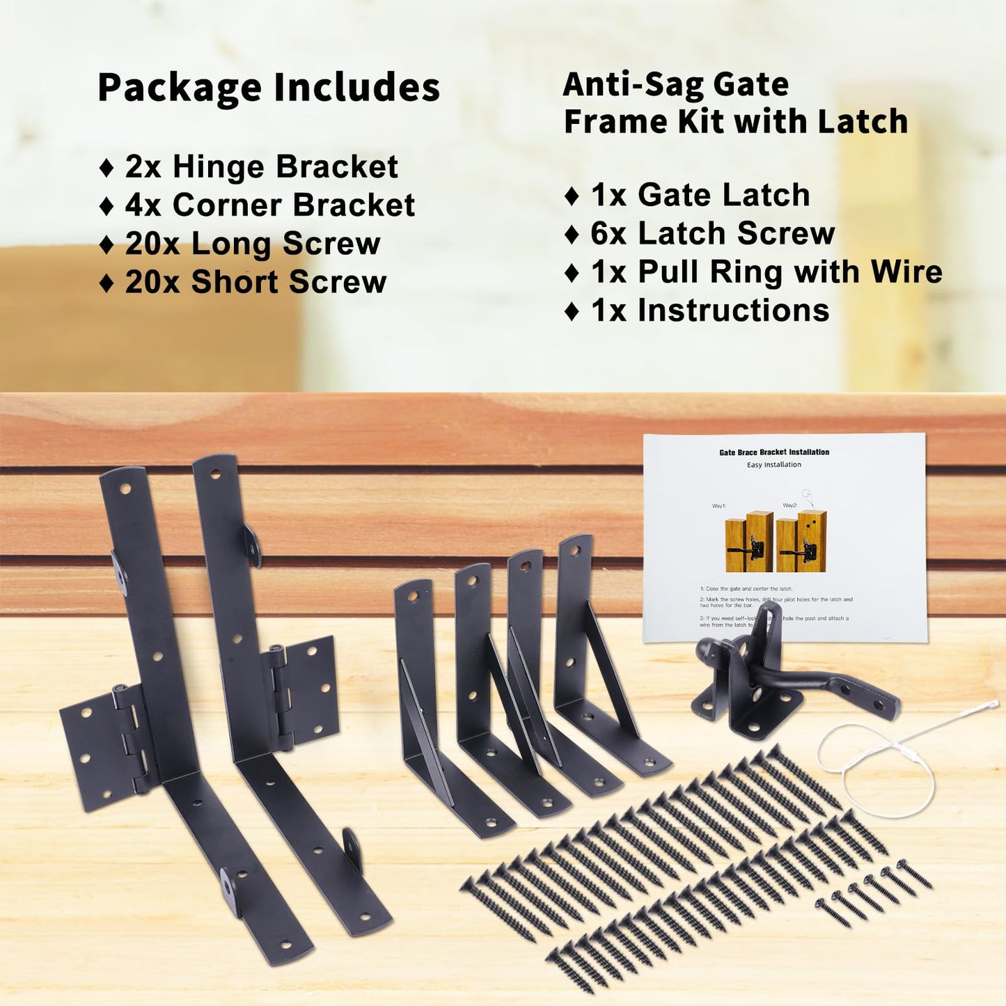 Cartilage 1 Set Anti Sag Gate Corner Brace Frame Kit,Heavy Duty Gate Corner Brace Bracket with Self-Locking Gate Latch,Frame Hardware Kit for Wooden Gate Fences,Shed Doors,Corral Gates,Wood Windows