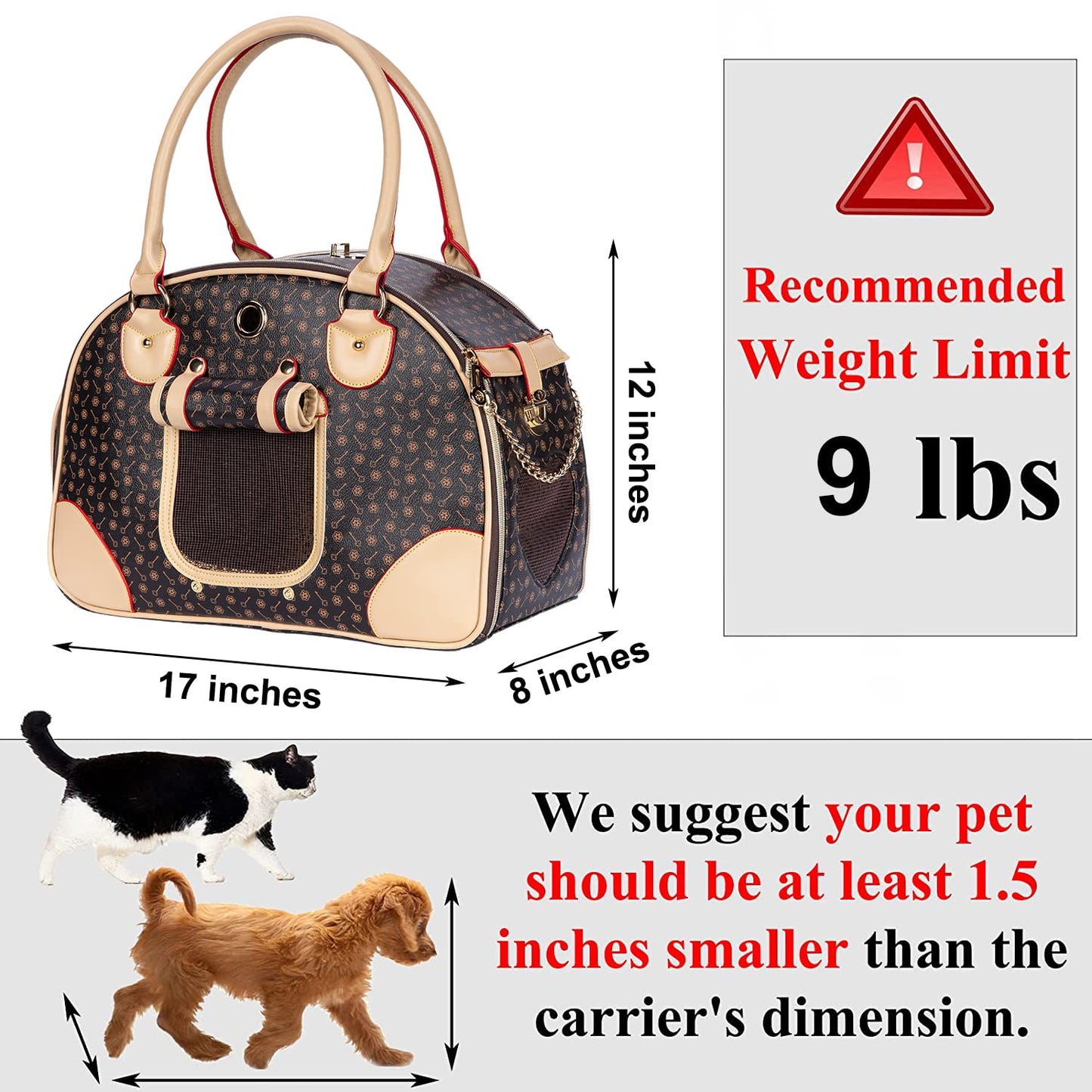 Adriene's Choice Luxury Pet Carrier Puppy Small Dog Carrier Cat Carrier Bag Waterproof Premium PU Leather Carrying Handbag for Outdoor Travel Walking Hiking Shopping
