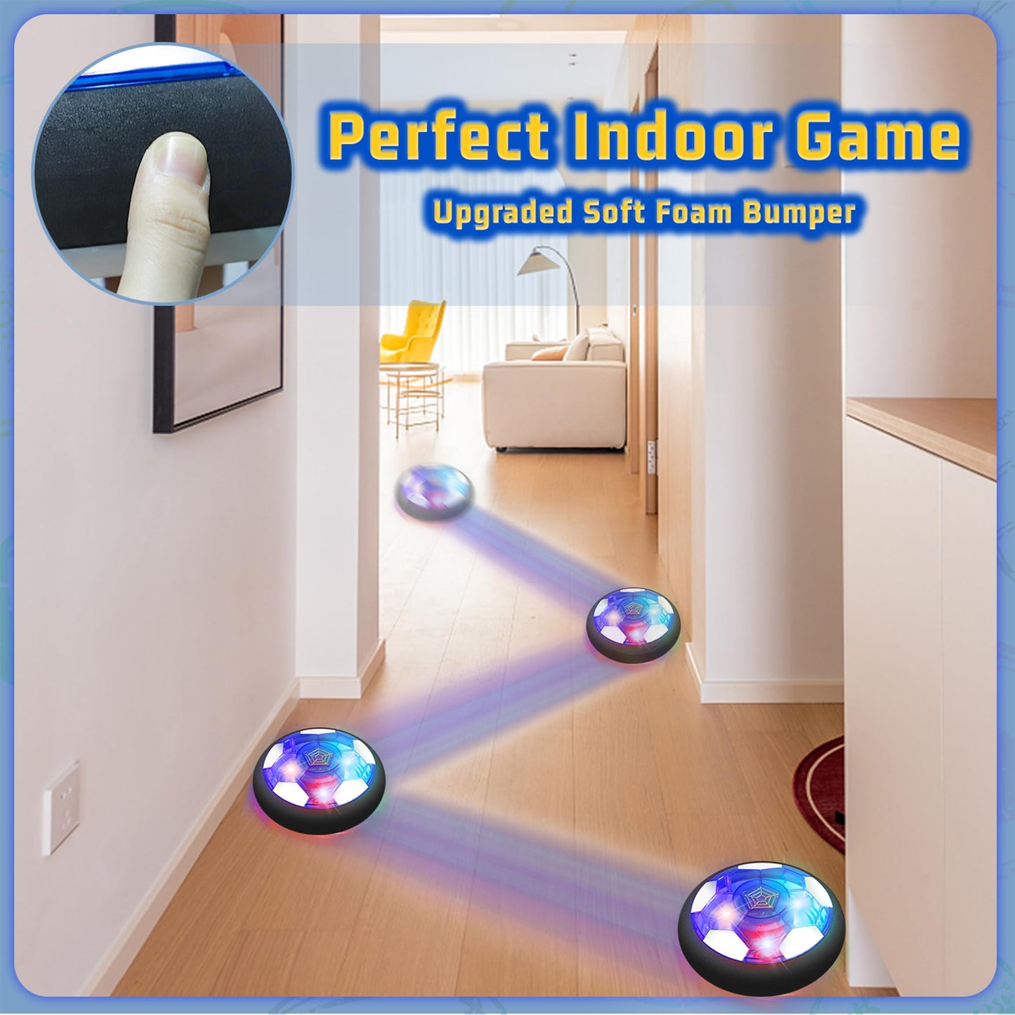 AJATA Hover Hockey Soccer Ball Set - 3-in-1 Rechargeable Boys Toys Hover Soccer Gifts for Boys Girls Kids 3 4 5 6 7 8-12 Blue